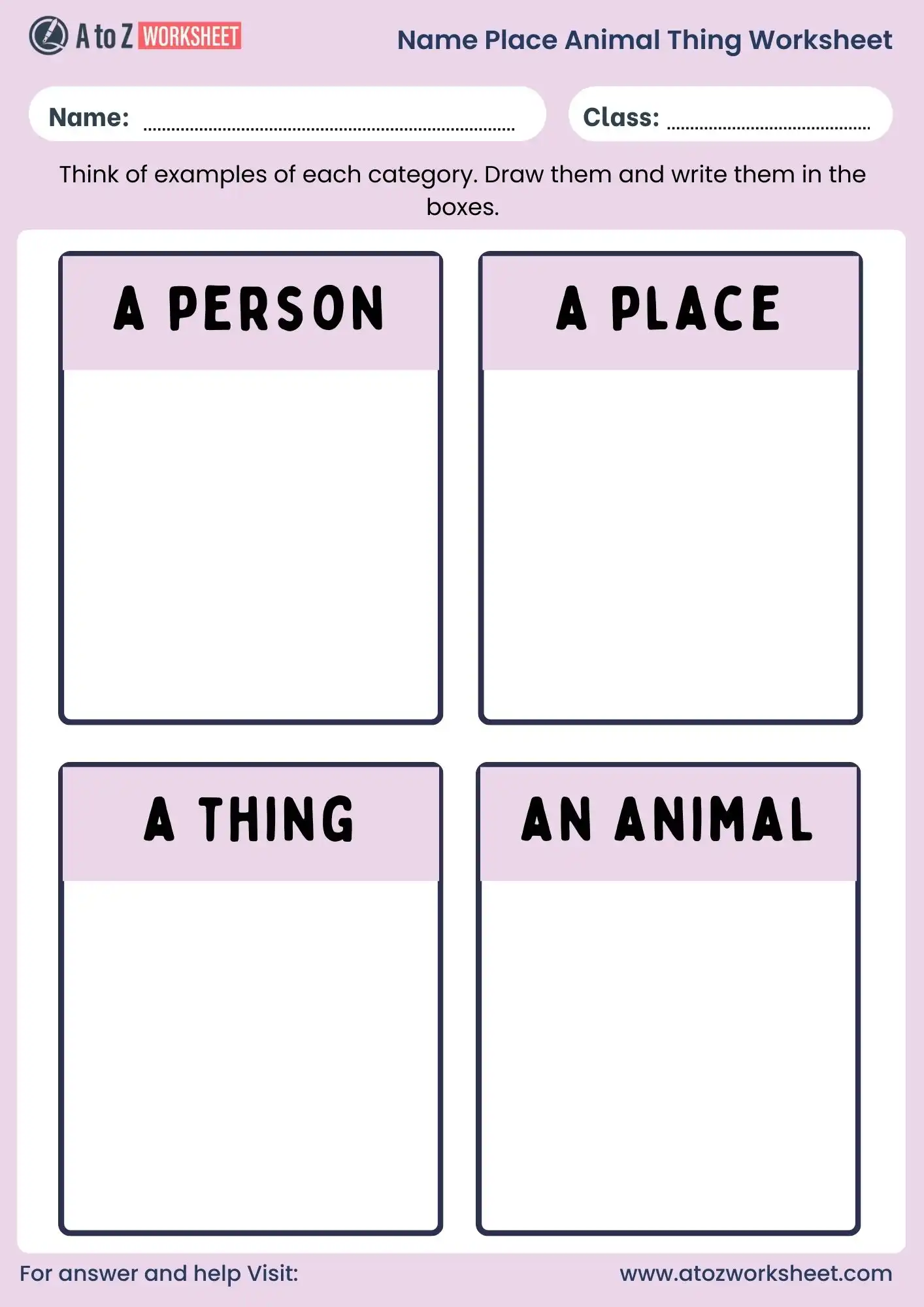 name place animal thing worksheet draw and write