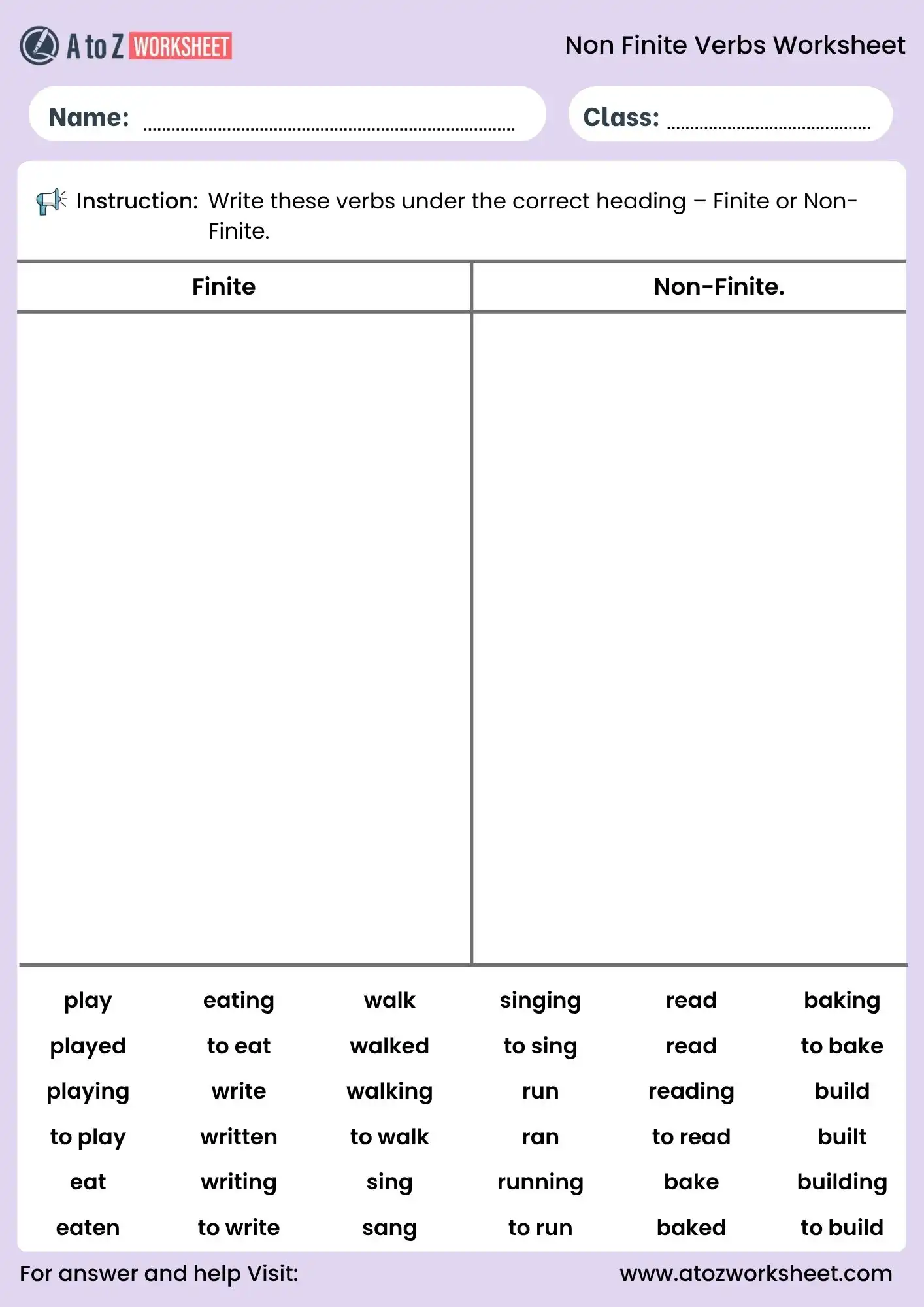 non finite verbs worksheets finite and non finite sorting activity