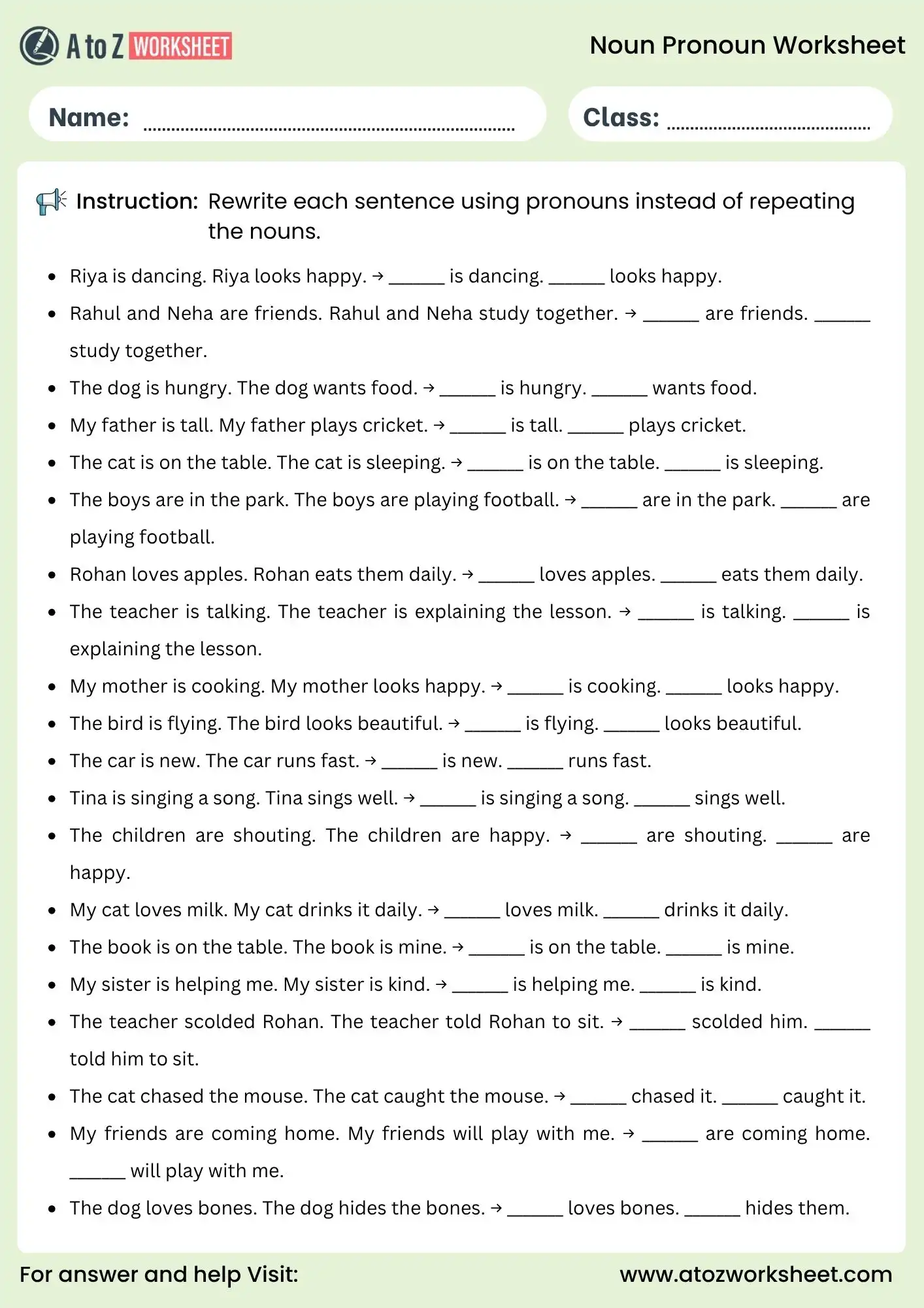 noun pronoun worksheets rewrite using pronouns activity