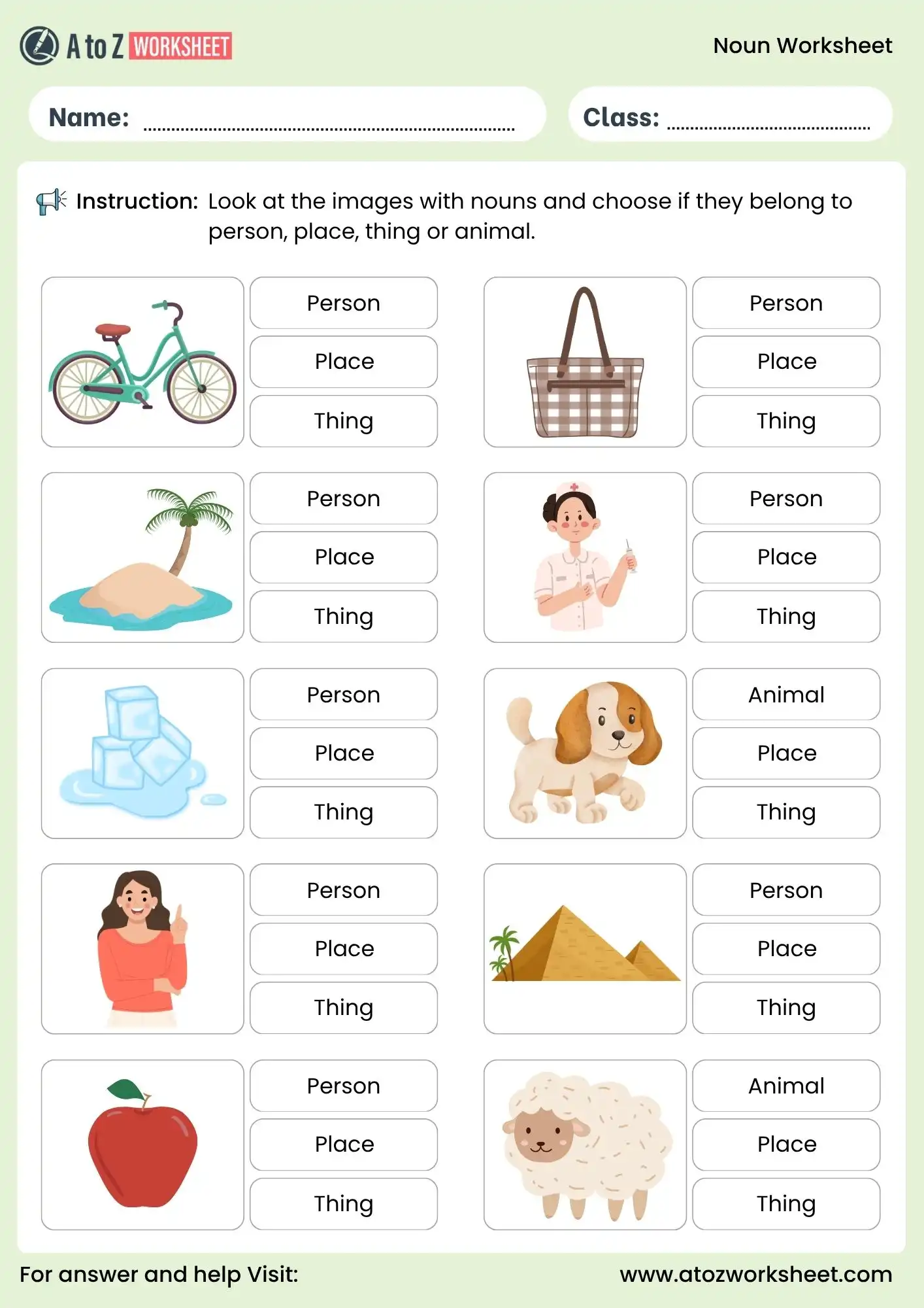 noun worksheet for class 2 and class 3 identify nouns pictures