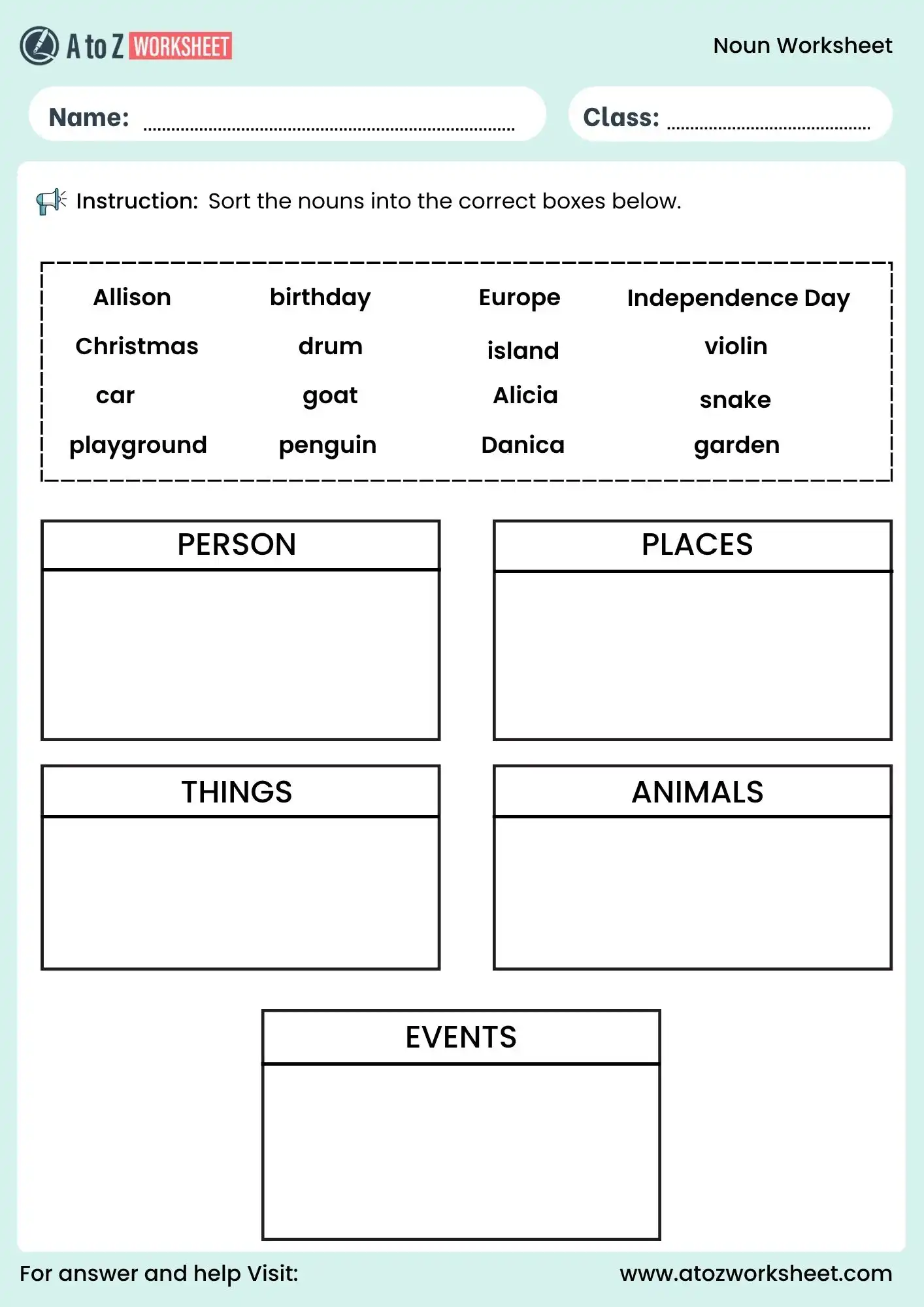 noun worksheets for grade 1 sorting activity