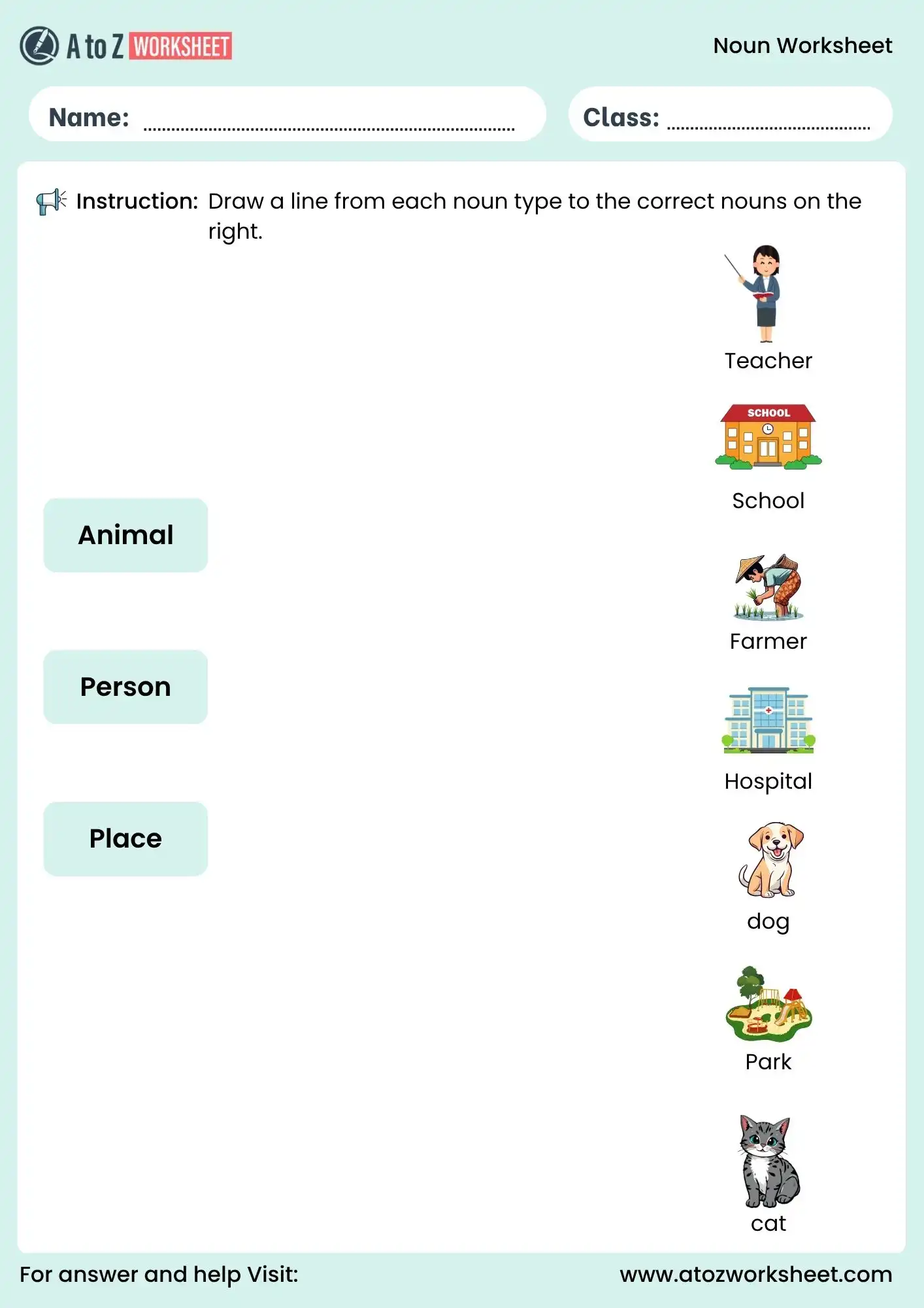 noun worksheets for grade 1 matching nouns with pictures