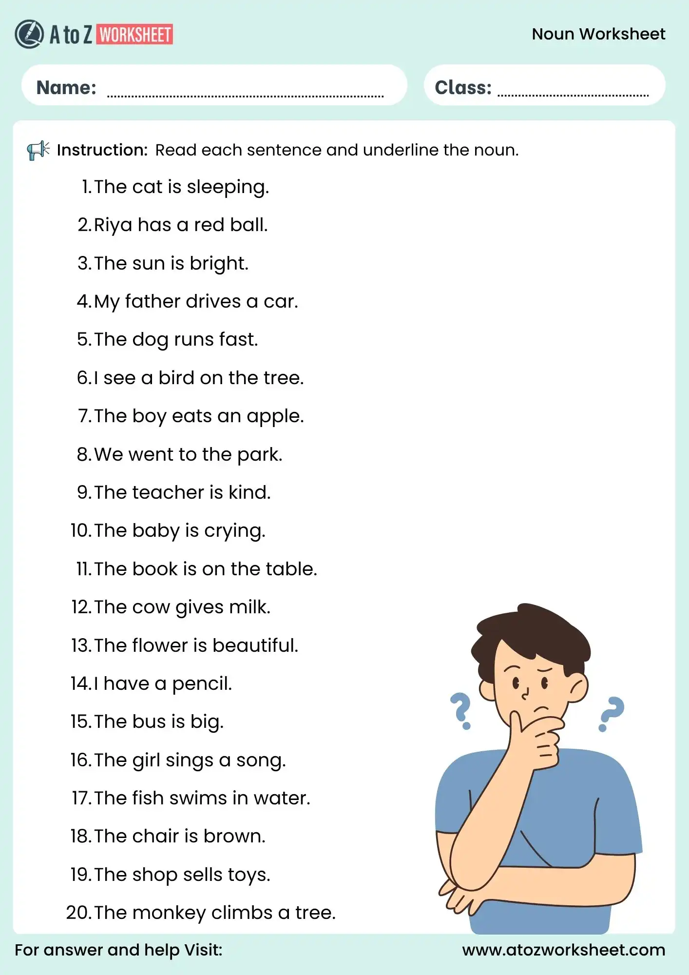 noun worksheets for grade 1 underline nouns in sentences