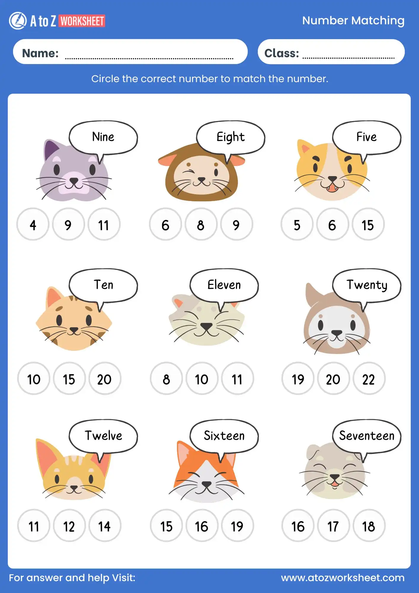 number matching worksheet 1 to 20 for ukg with animals