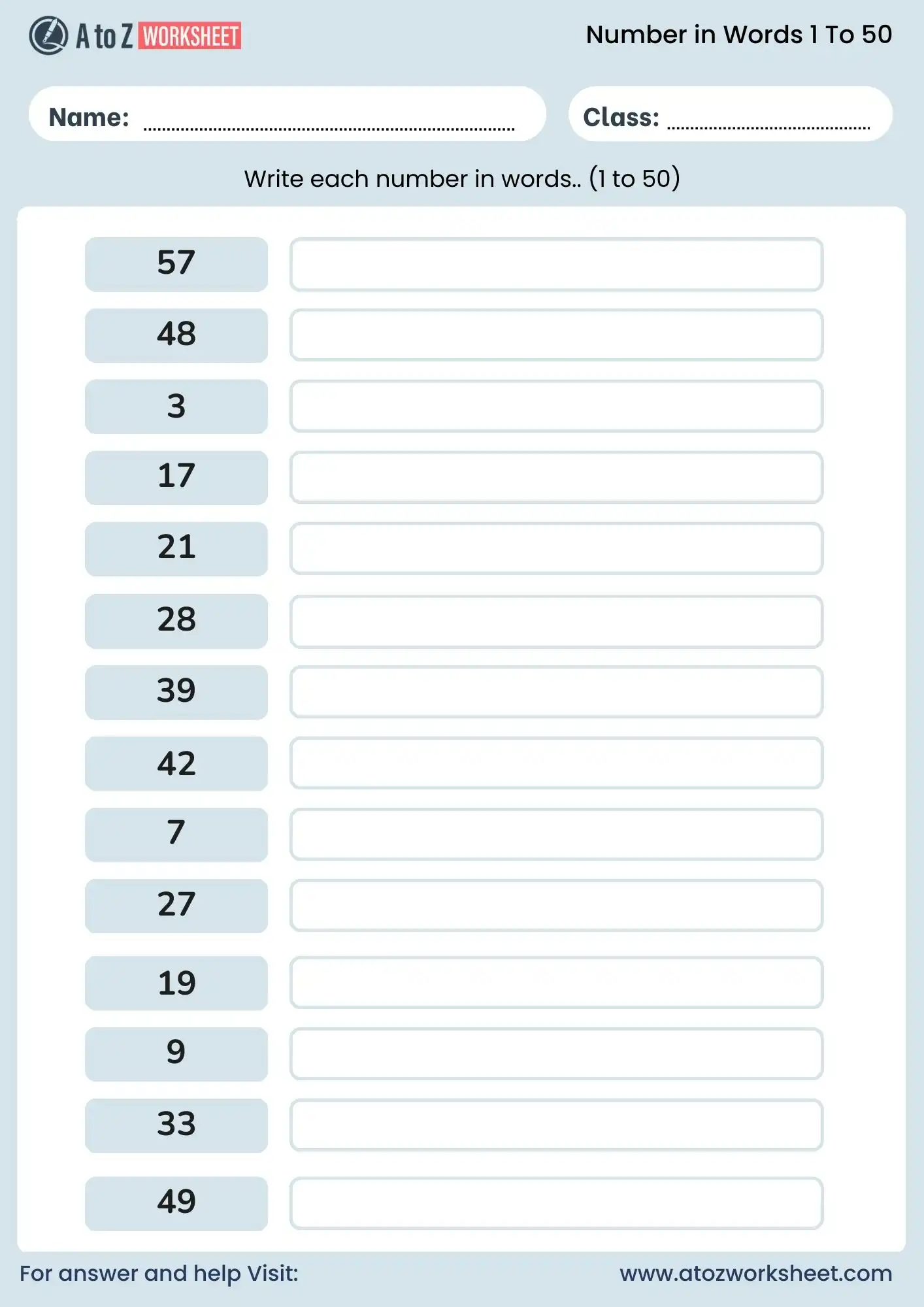 number names 1 to 50 worksheet writing practice