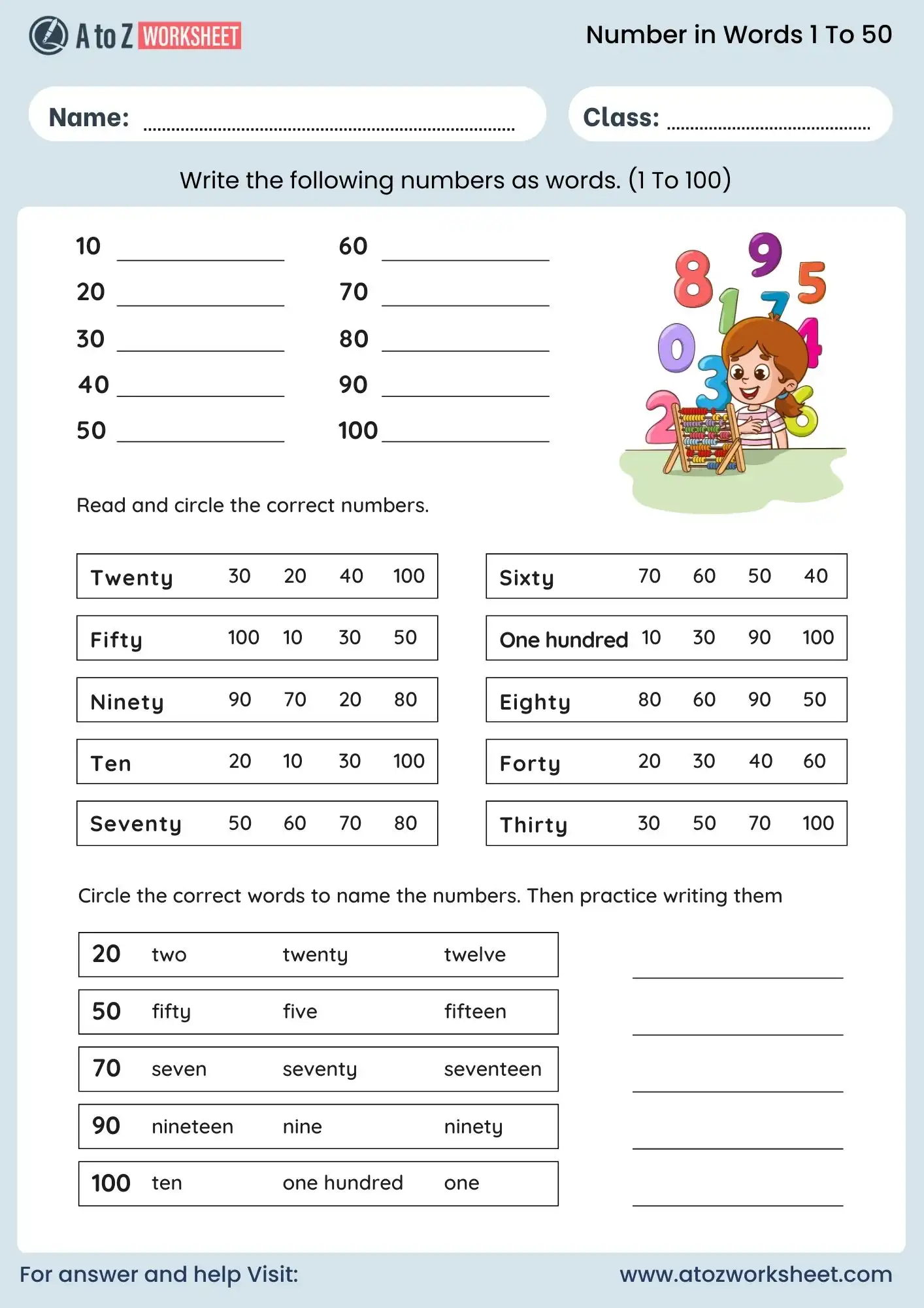 number names 1 to 50 worksheet circle activity