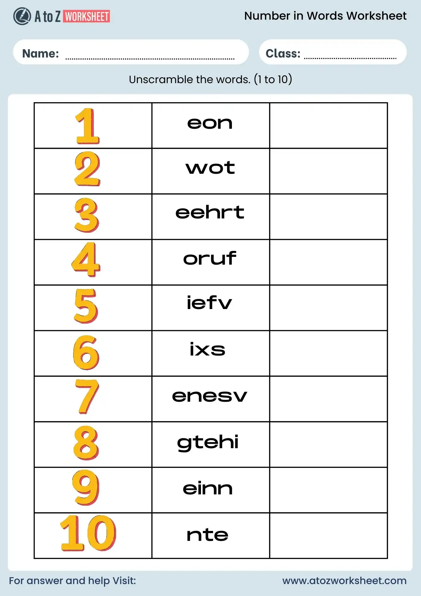 number names worksheet free pdf unscramble activity