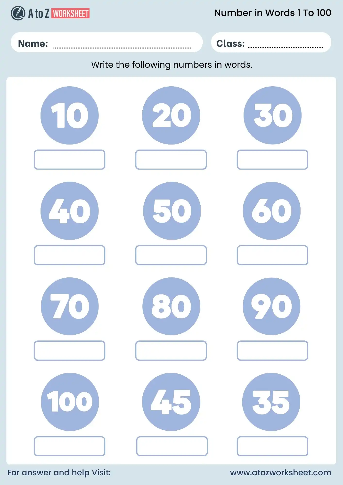 number names worksheet 1 to 100 writing activity