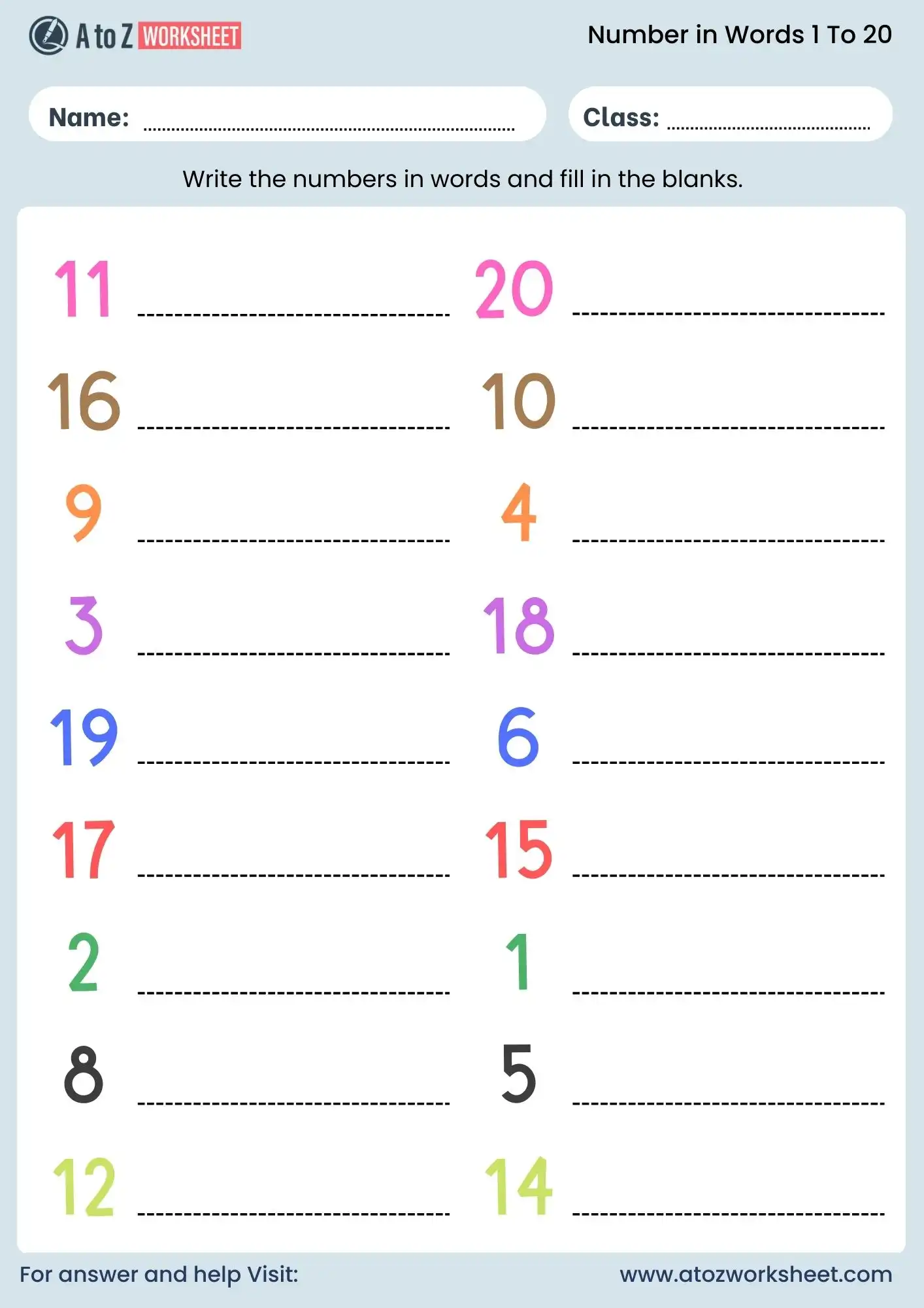 number names worksheet for ukg fill in the blanks