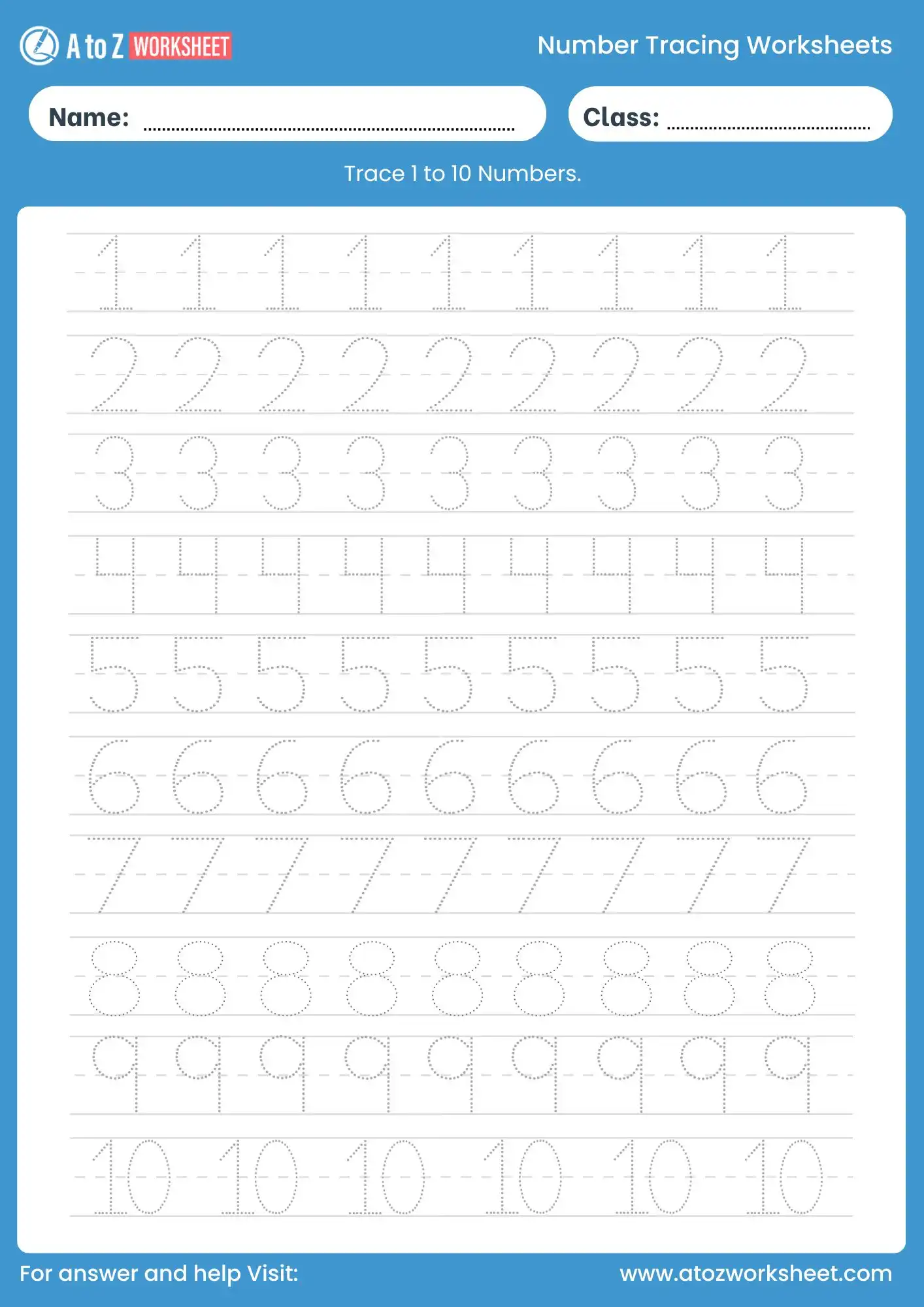 number tracing worksheets 1 to 10 nursery lkg