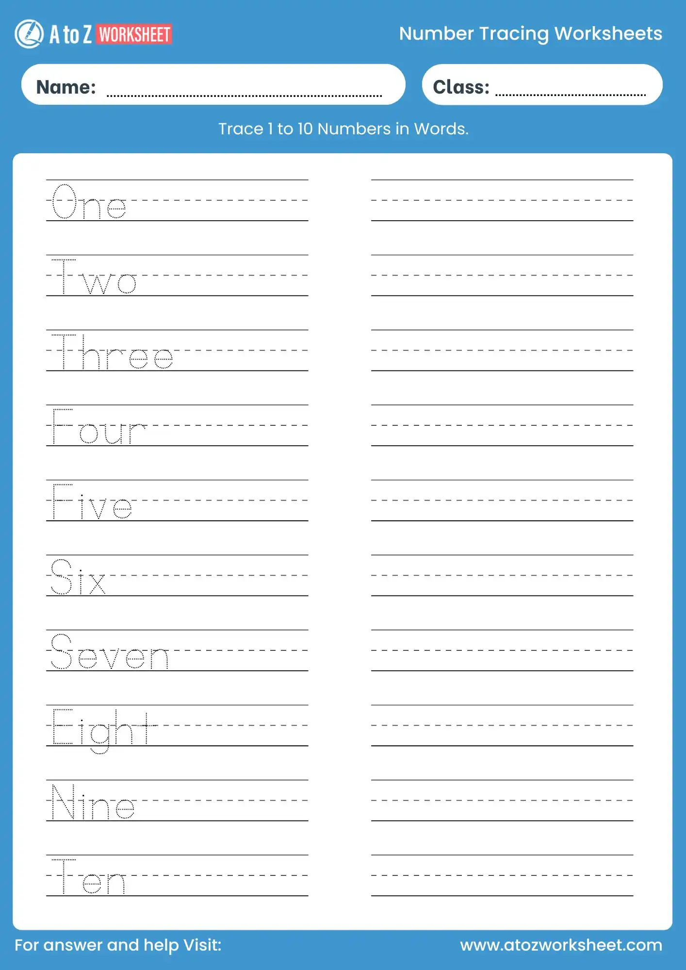 number tracing worksheets 1 to 10 in words for class 1