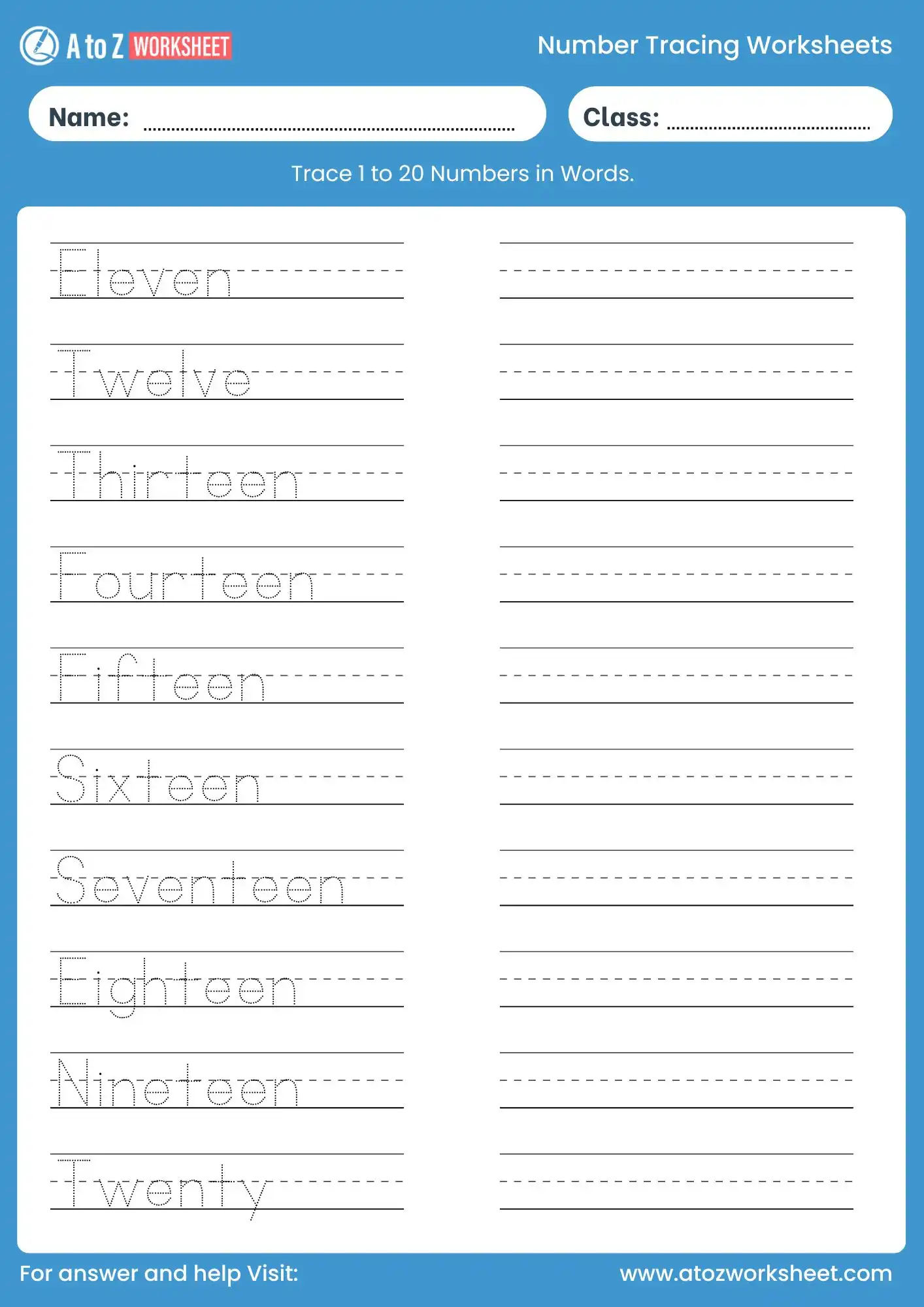 number tracing worksheets 11 to 20 in words free pdf