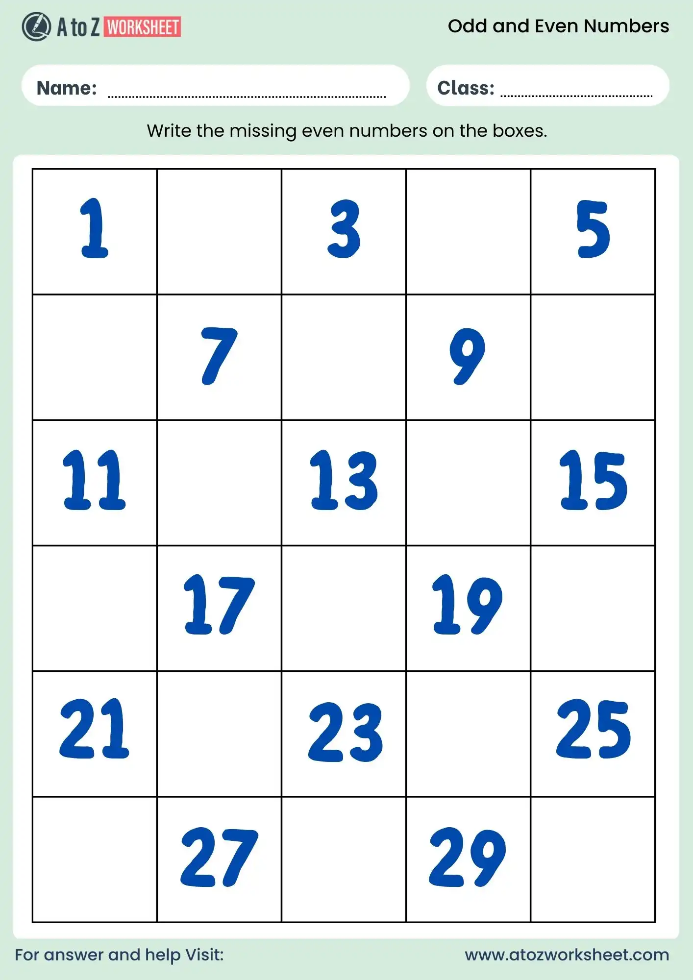 odd and even numbers worksheets fill missing number