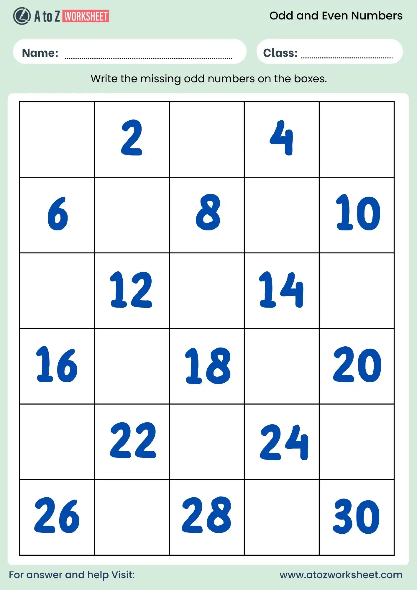 odd and even numbers worksheets fill missing number