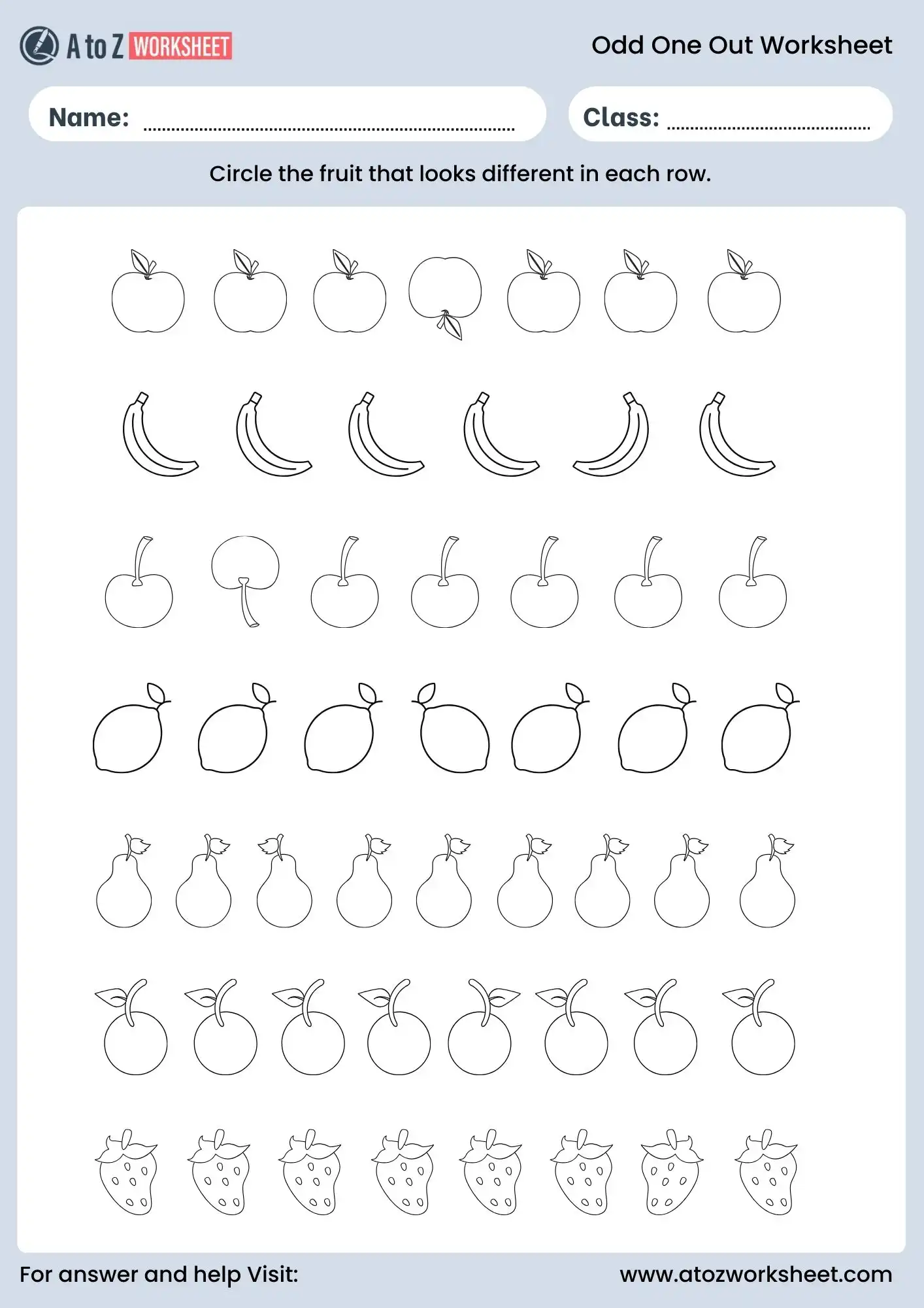 odd one out worksheet fruits for kindergarten and class 1
