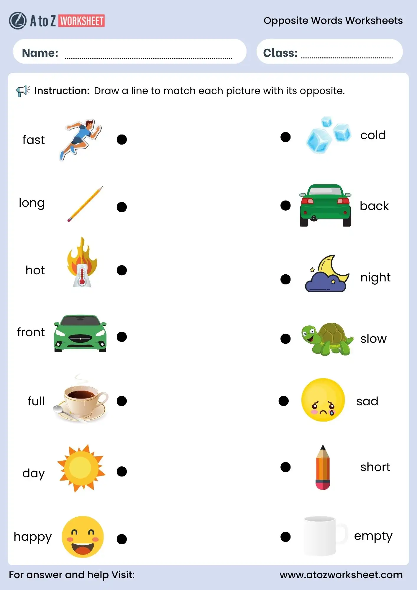 opposite words worksheets for ukg to class 2 picture activity