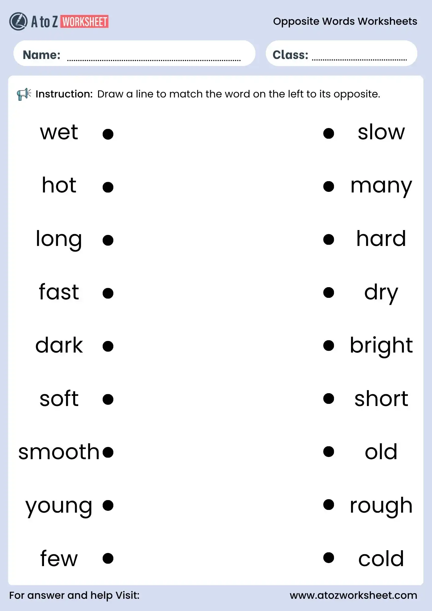opposite words worksheets for class 4 matching exercise