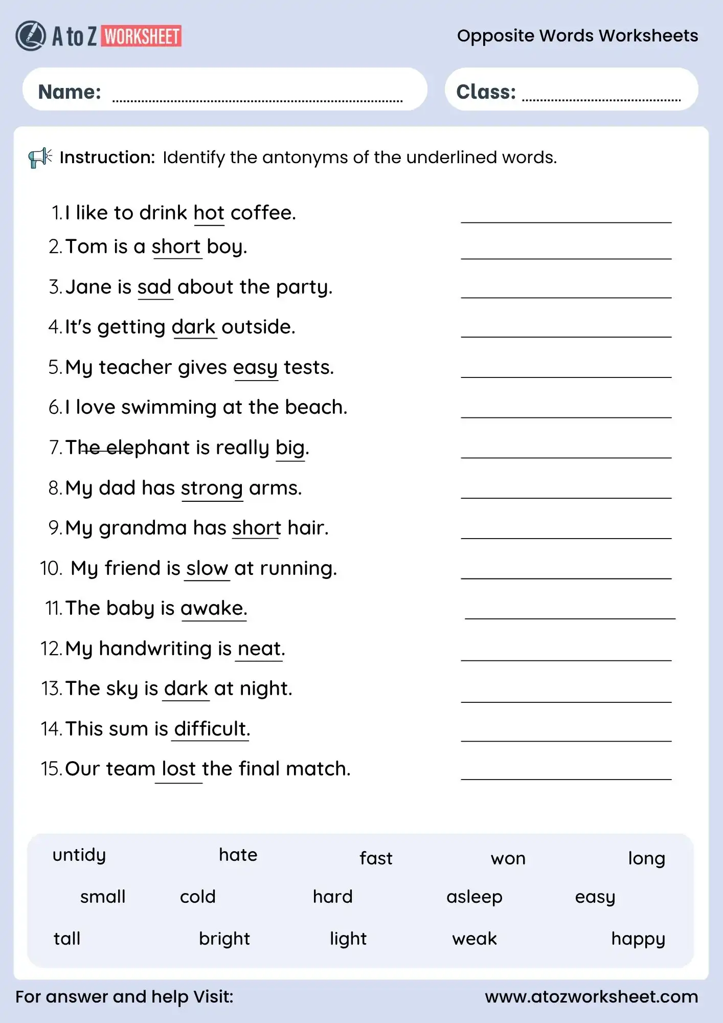 opposite words worksheets true or false for primary students