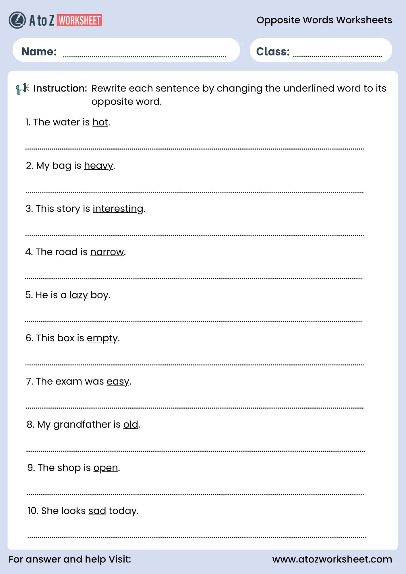 opposite words worksheets pdf free download for ukg to class 5