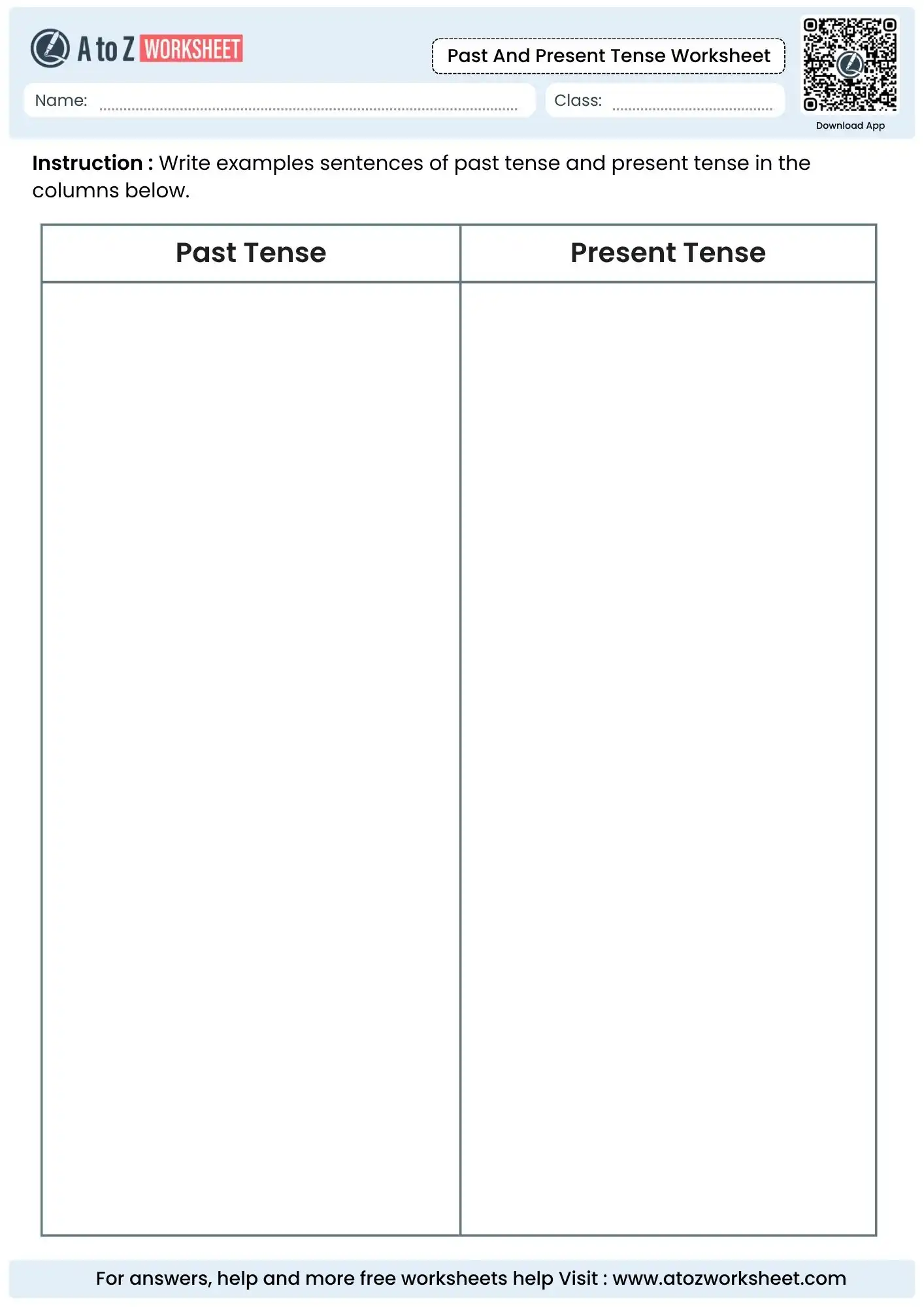 Past and Present Tense Worksheets (Free PDF) 2 blank past and present tense worksheets for student handwriting and sentence composition