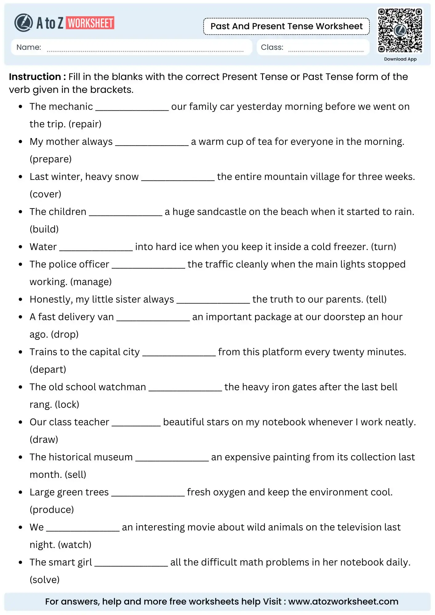 Past and Present Tense Worksheets (Free PDF) 4 fill in the blank past and present tense worksheets utilizing vocabulary words in brackets
