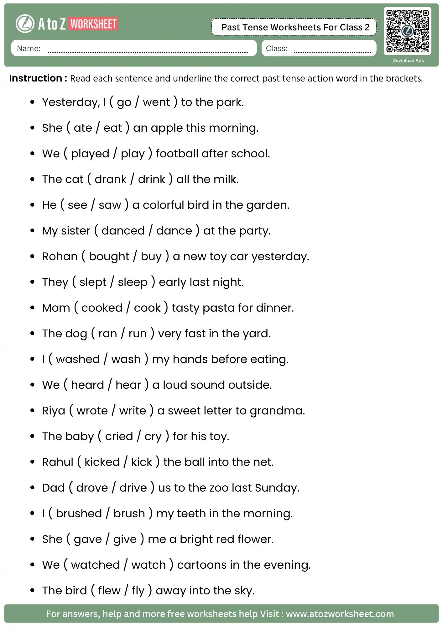 past tense worksheets for class 2 sentence practice free worksheet pdf