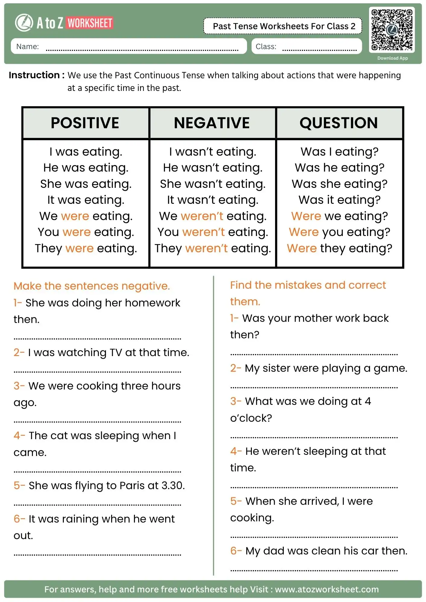 past tense worksheets for class 2 continuous tense printable pdf with answers