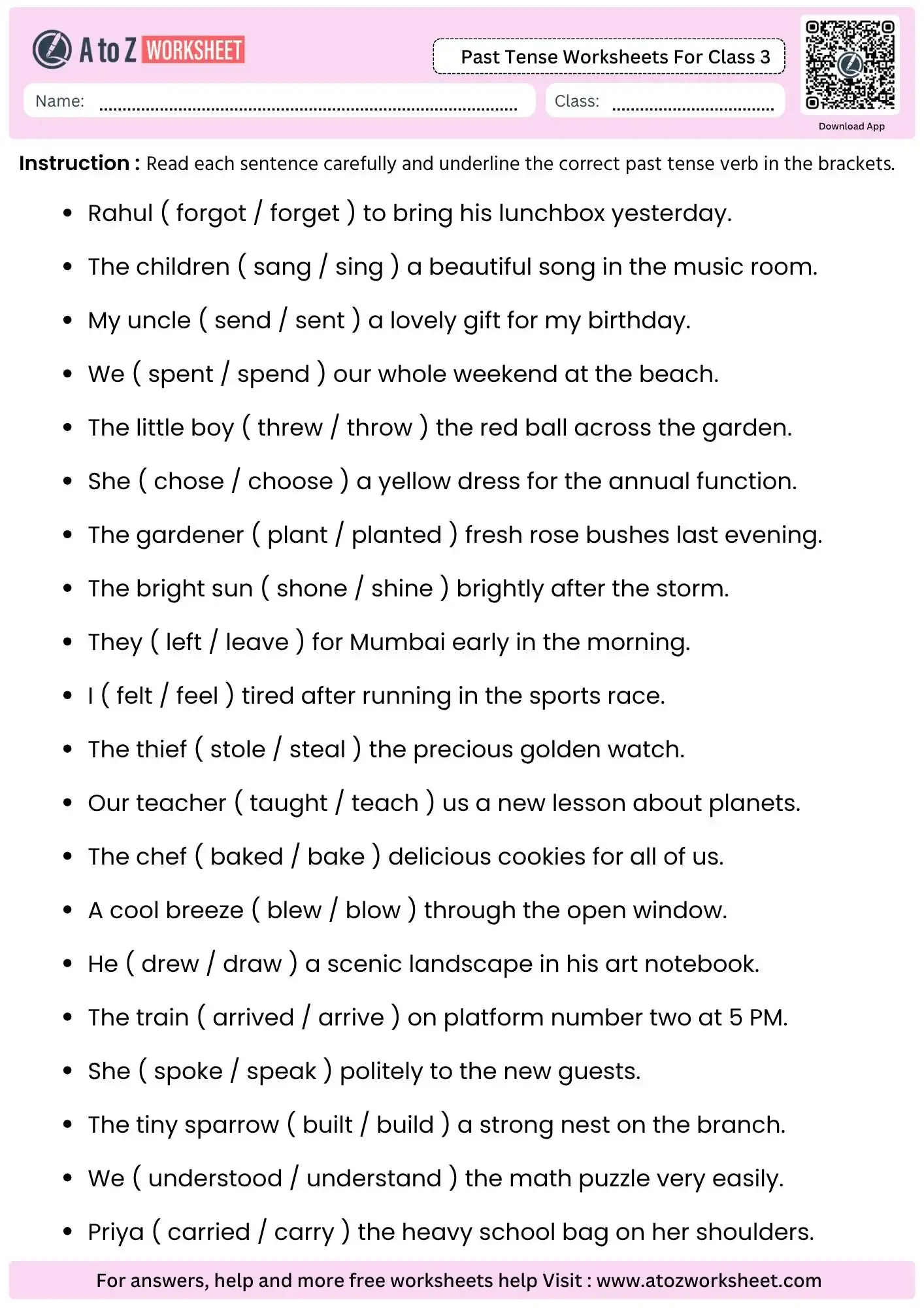 past tense worksheets for class 3 sentence exercise printable pdf with answers
