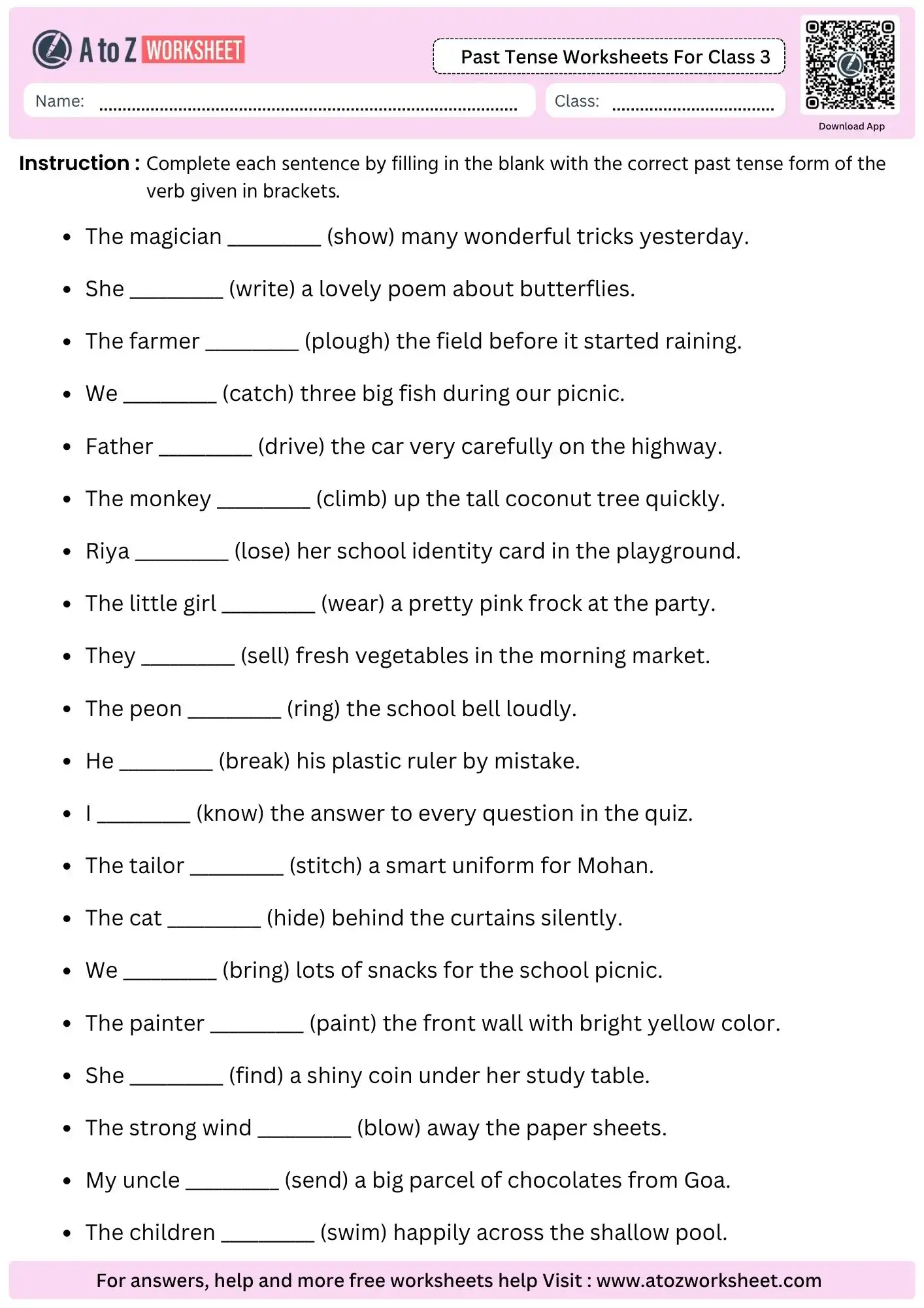 past tense worksheets for class 3 fill in blanks free worksheet english grammar
