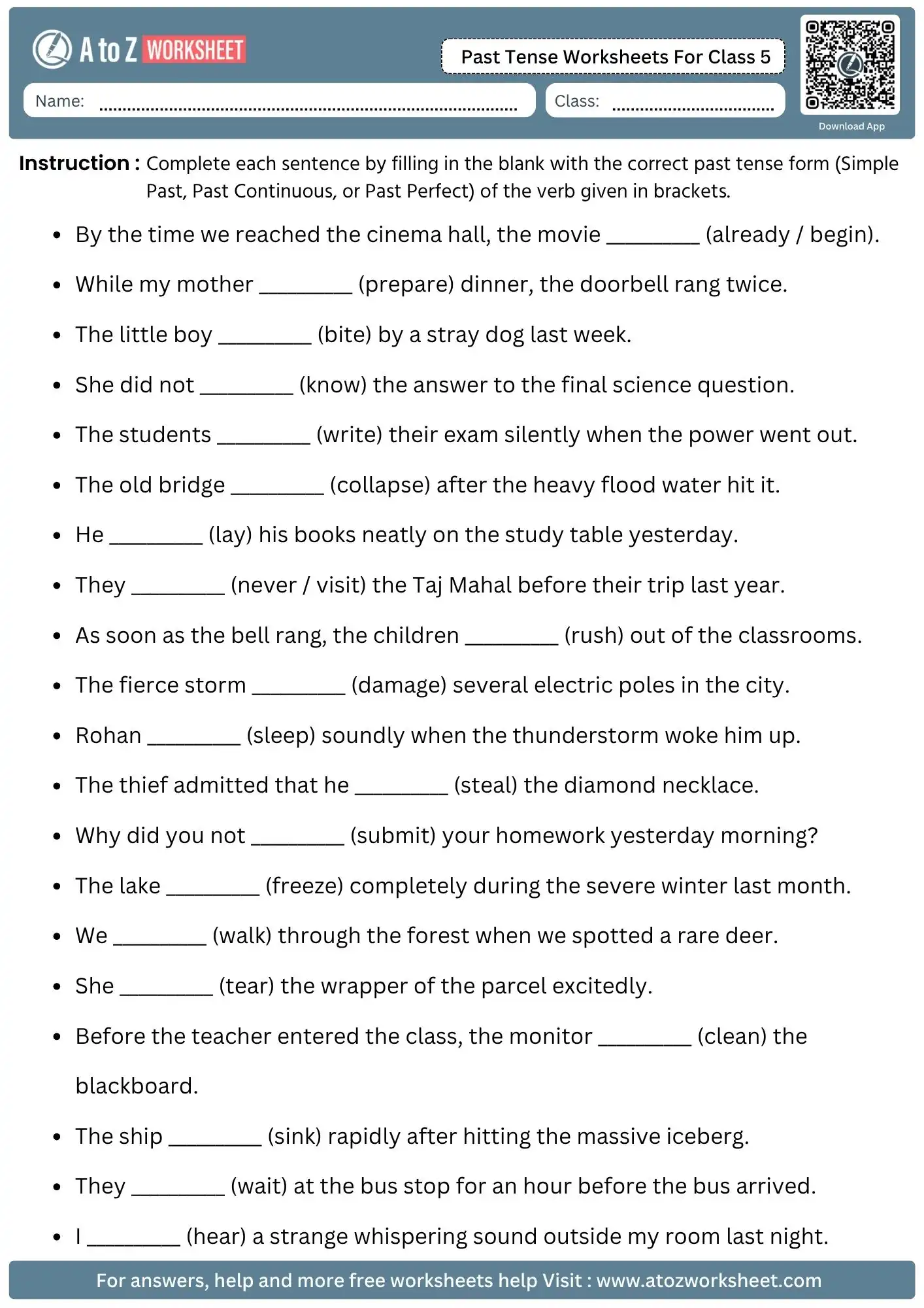 past tense worksheets for class 5 fill in blanks free worksheet english grammar