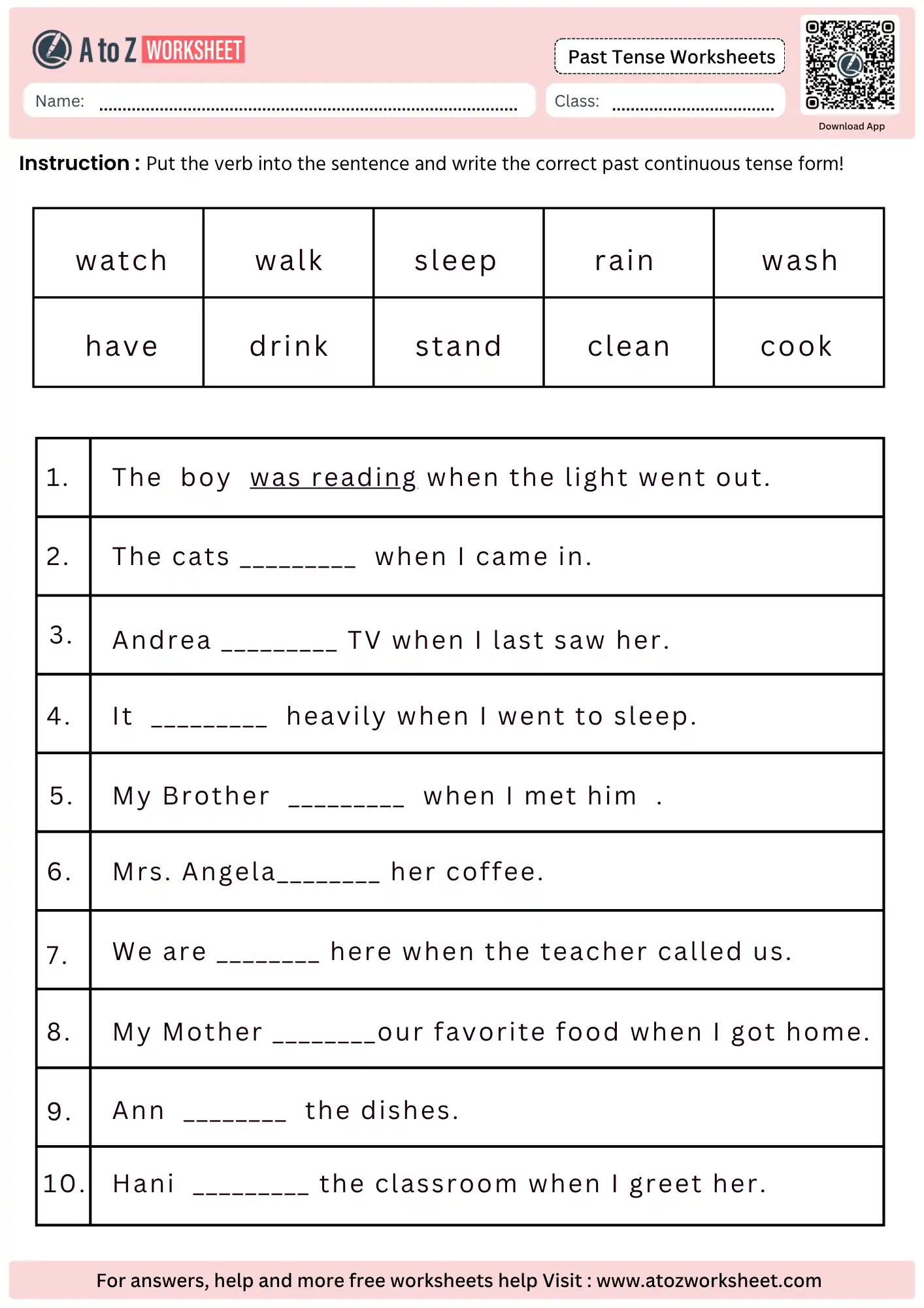 past tense worksheets continuous form exercise printable pdf with answers