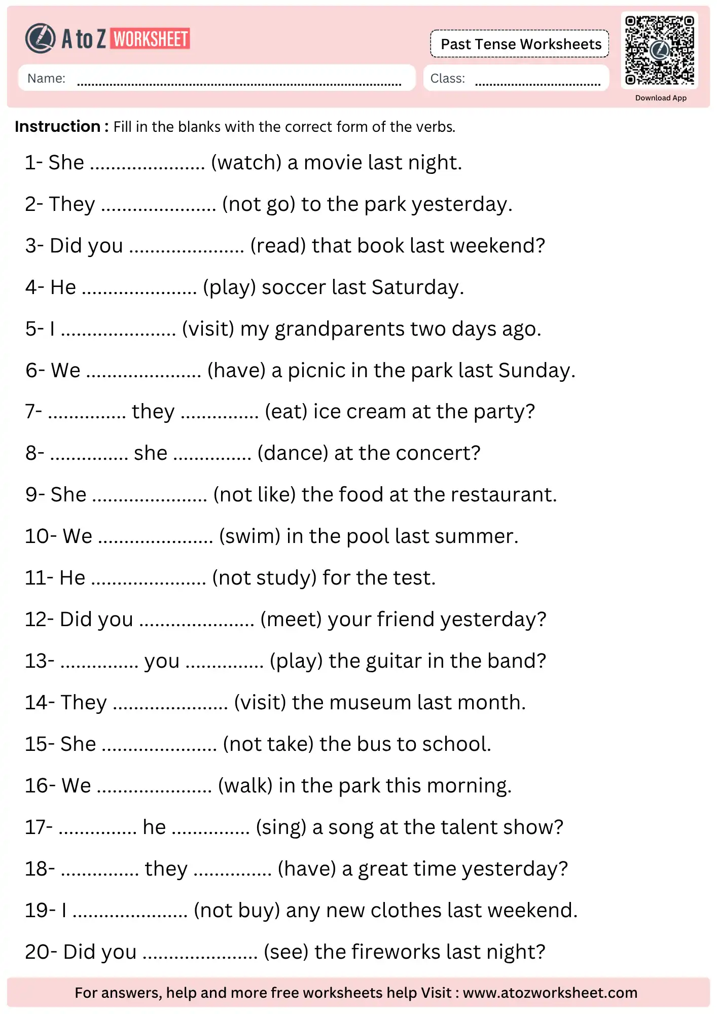 past tense worksheets sentence fill in blanks free worksheet pdf with answers