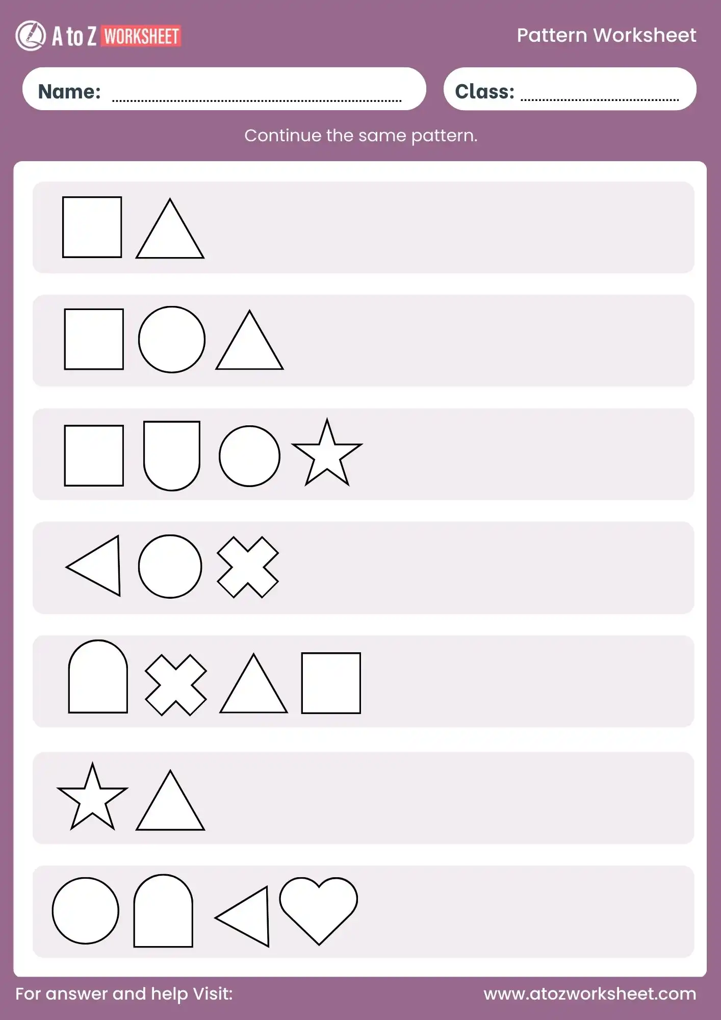 pattern worksheet for class 1 mixed shapes activity