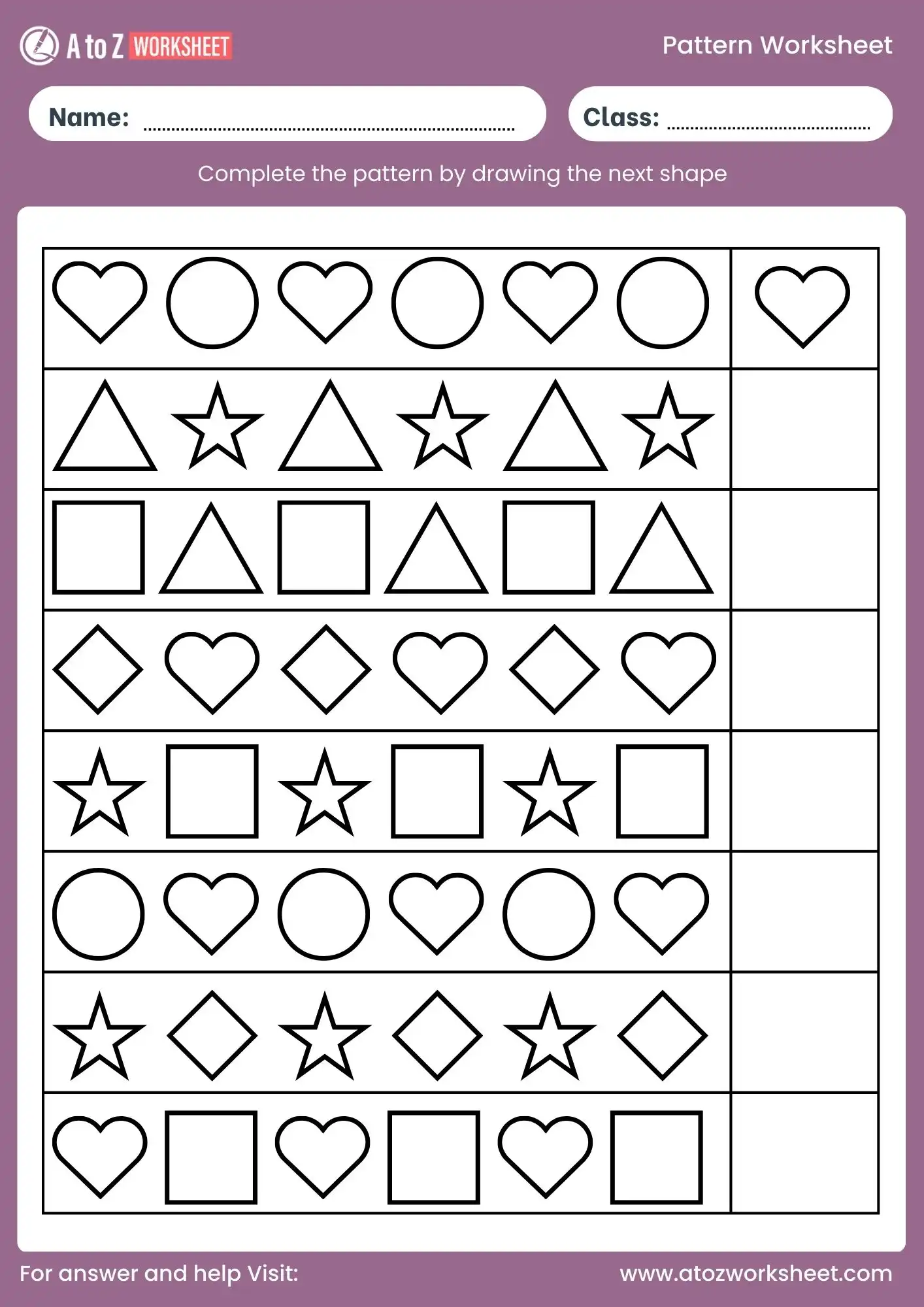 pattern worksheet for class 1 shapes sequence practice
