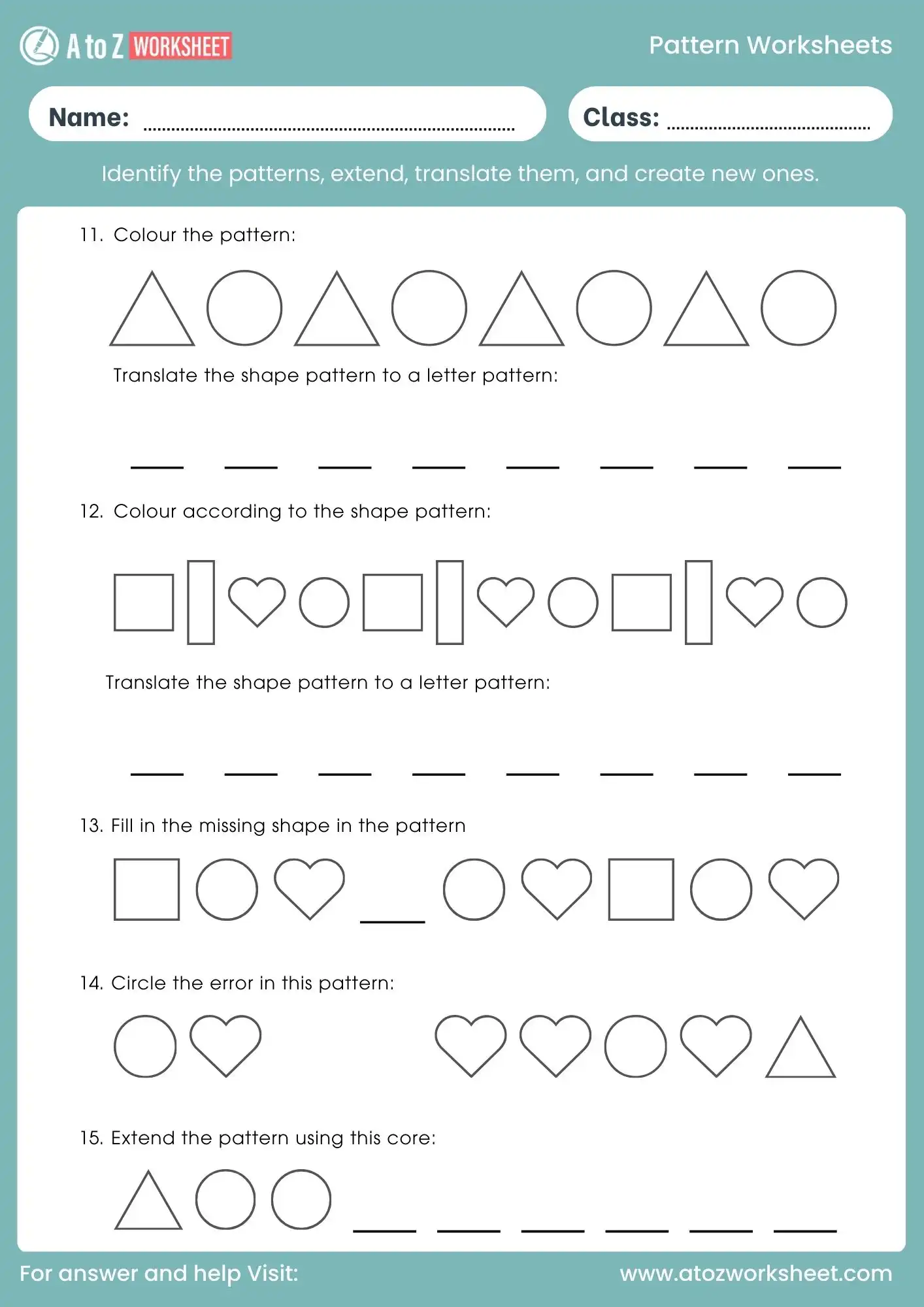 pattern worksheet for class 2 with shape sequence activities