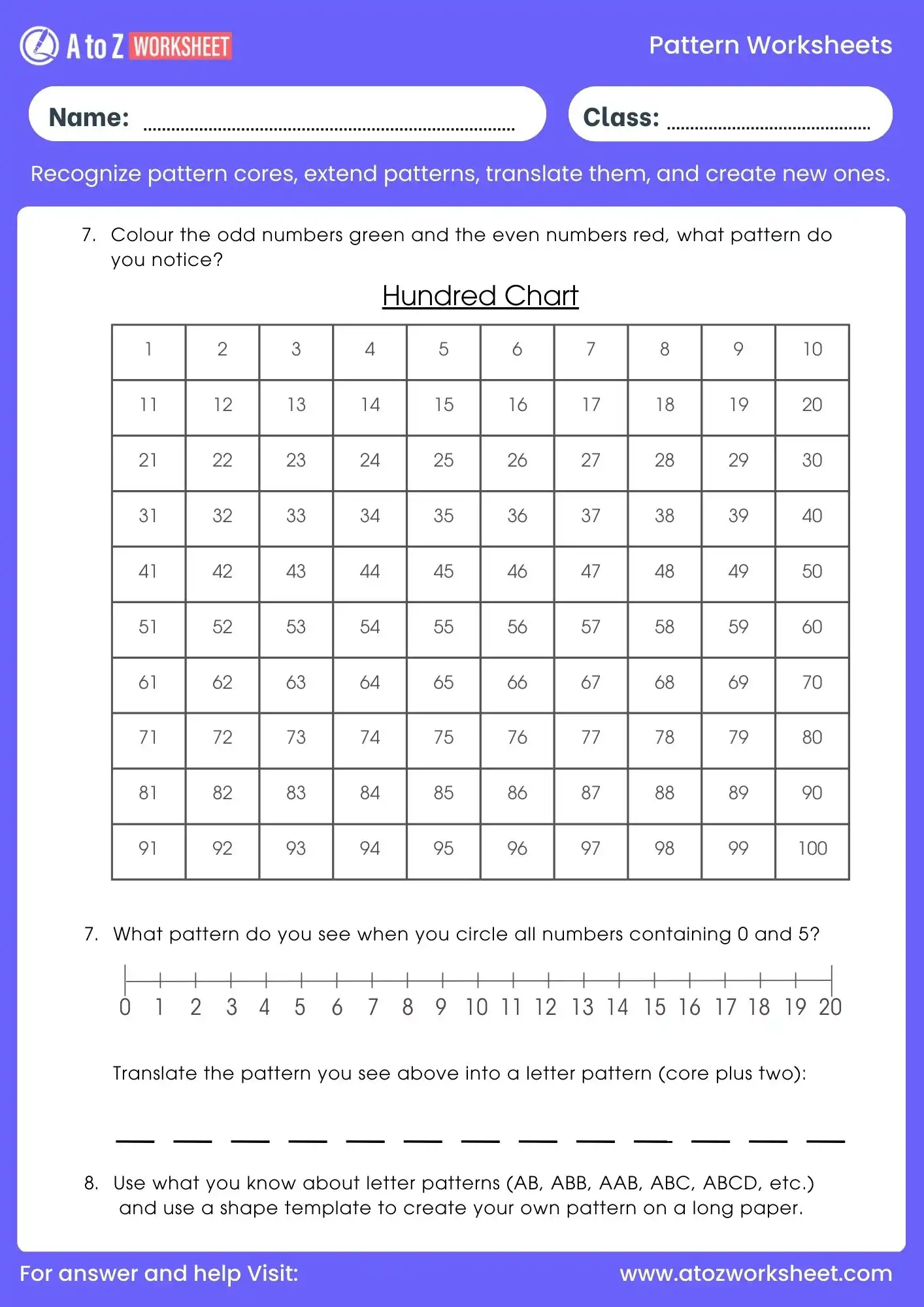 pattern worksheet for class 3 number and shape grid