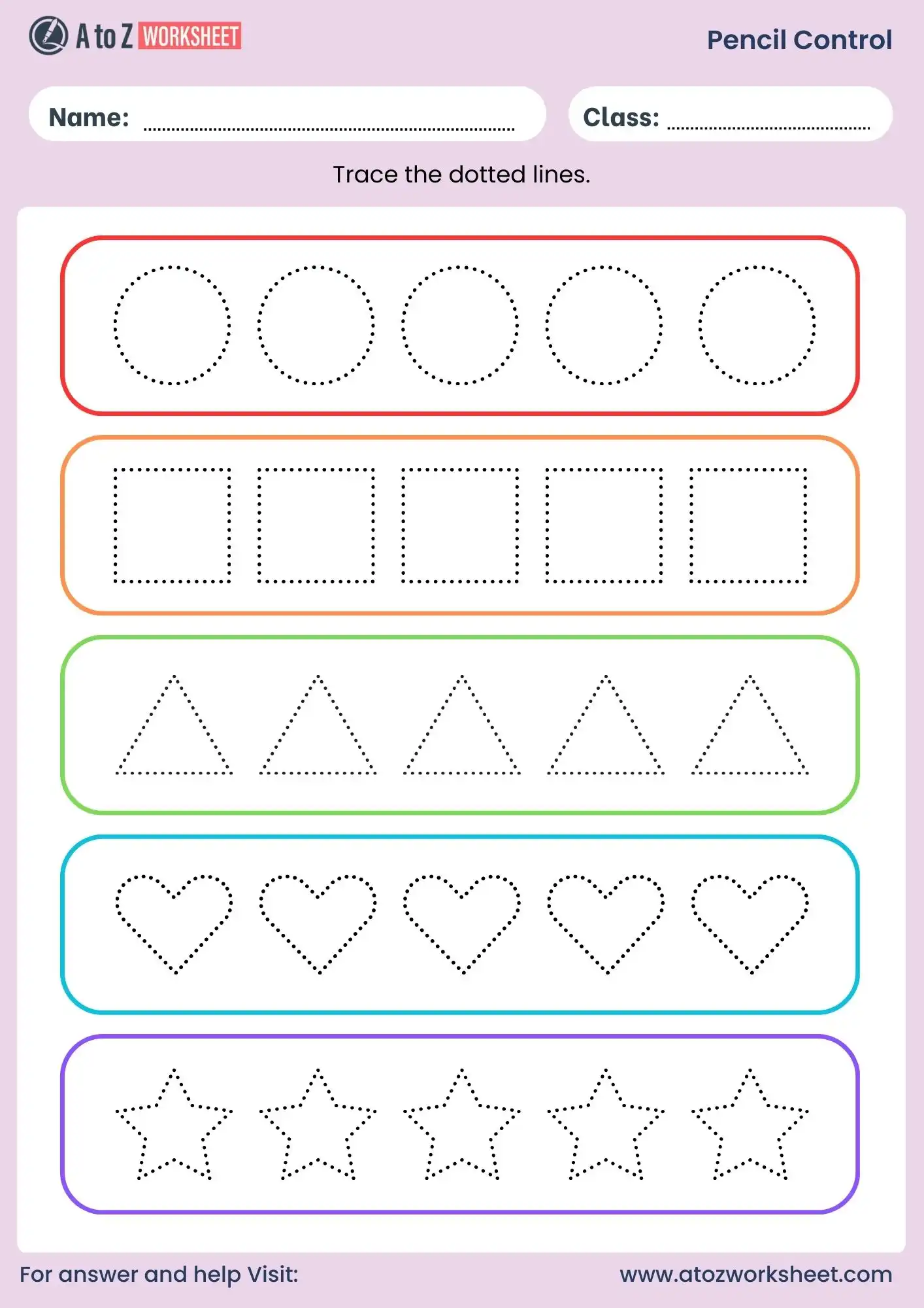 pencil control worksheet with shapes tracing
