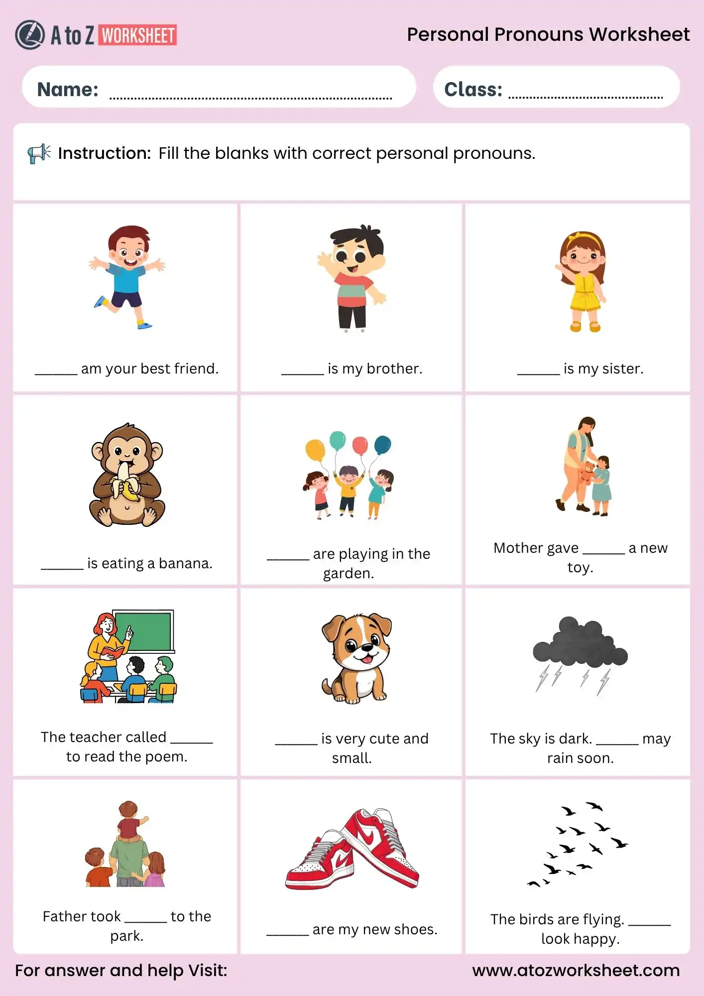 personal pronouns worksheets fill in blanks activity for beginners