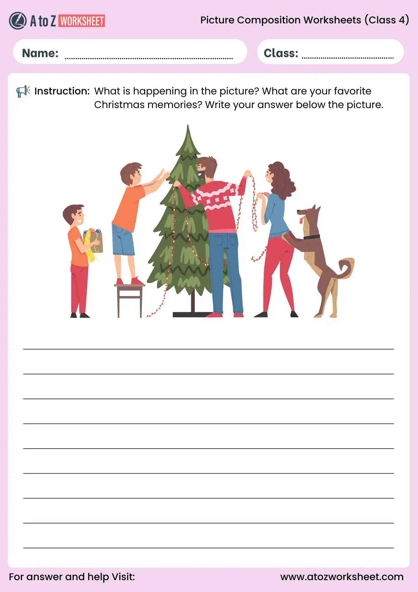 picture composition worksheets for class 4 christmas activity