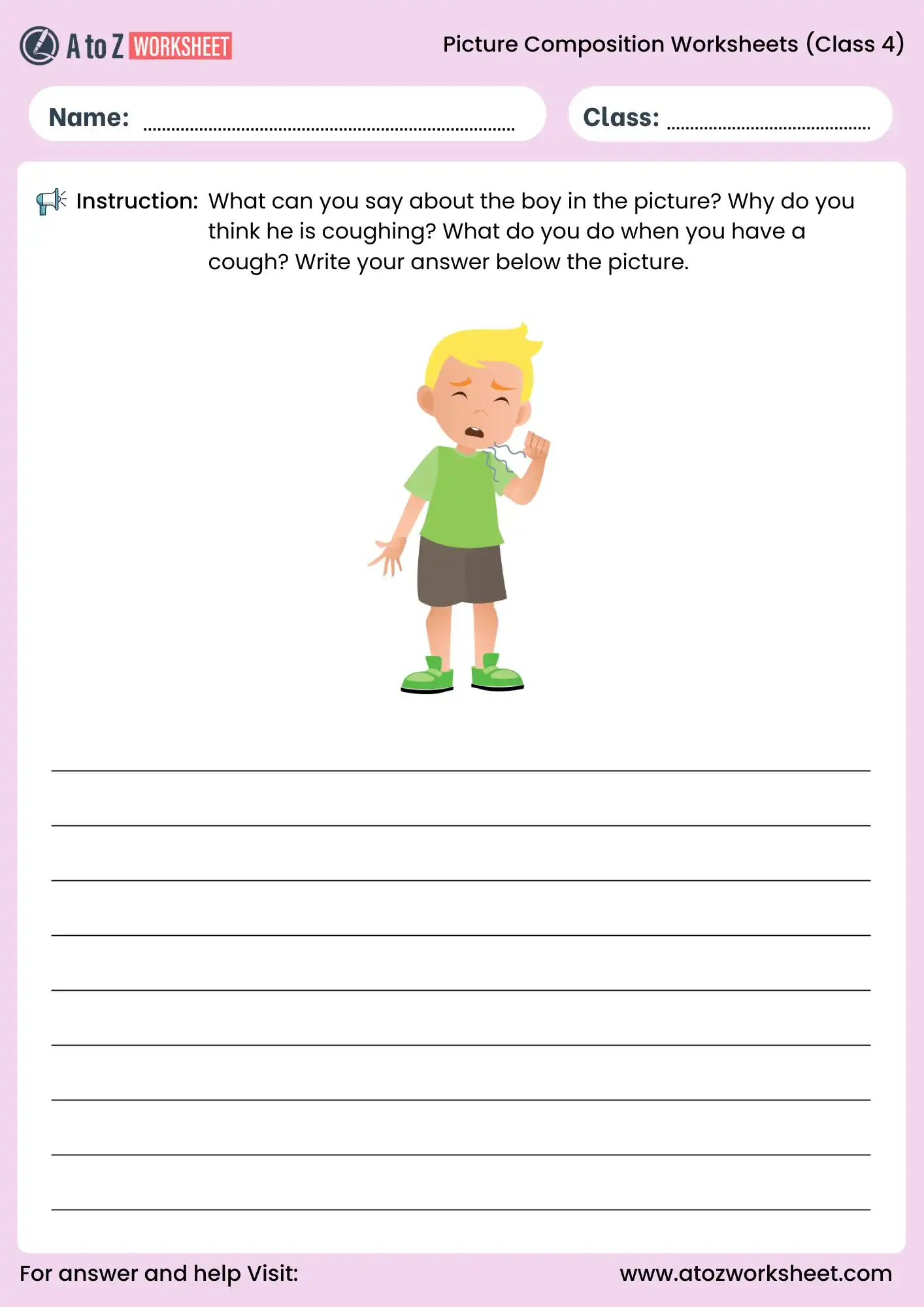picture composition worksheets for class 4 boy coughing