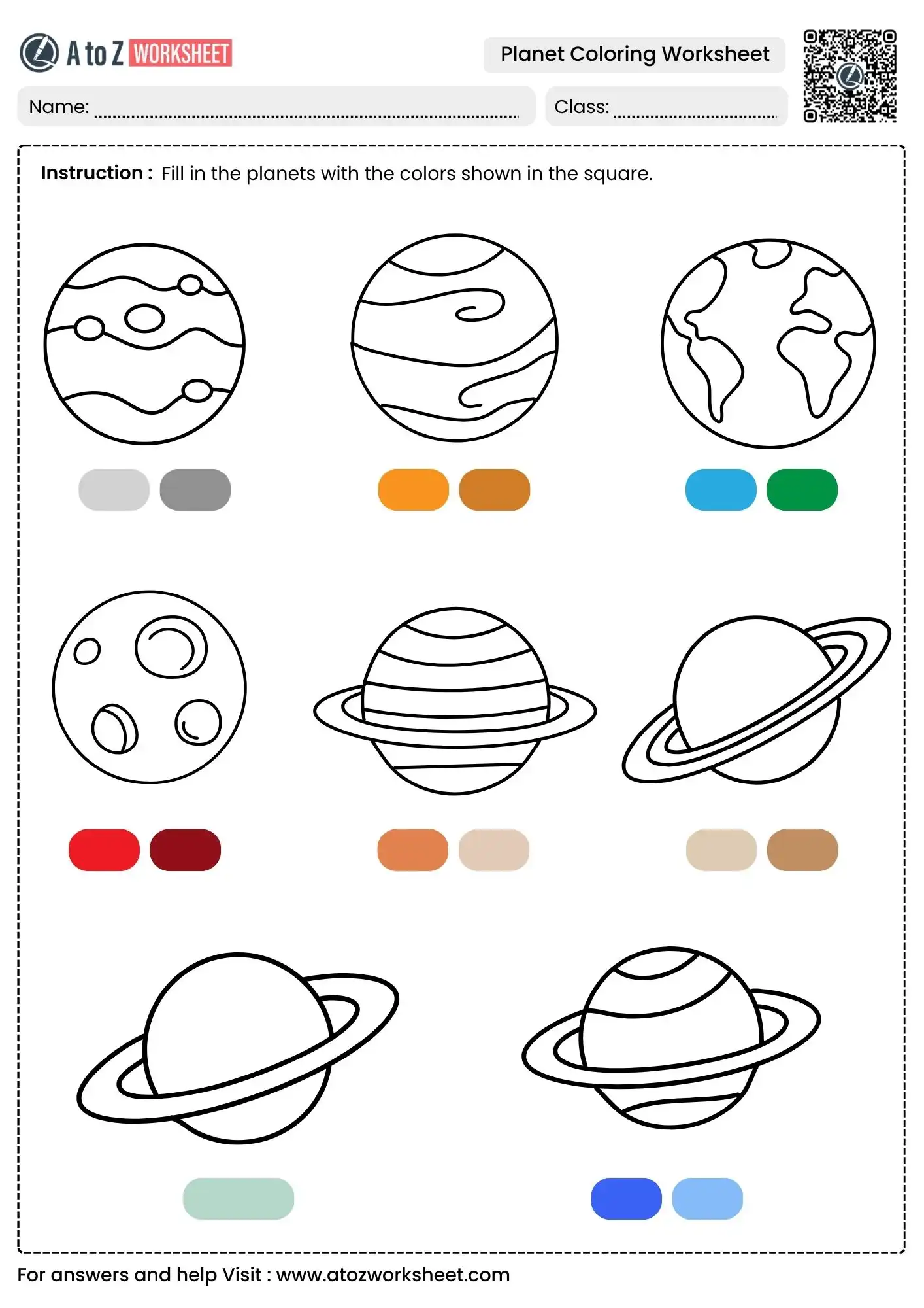 planet coloring worksheets with color guides for eight planets