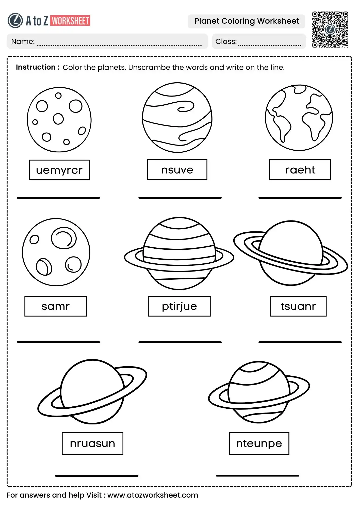 planetary word unscramble challenge in planet coloring worksheets