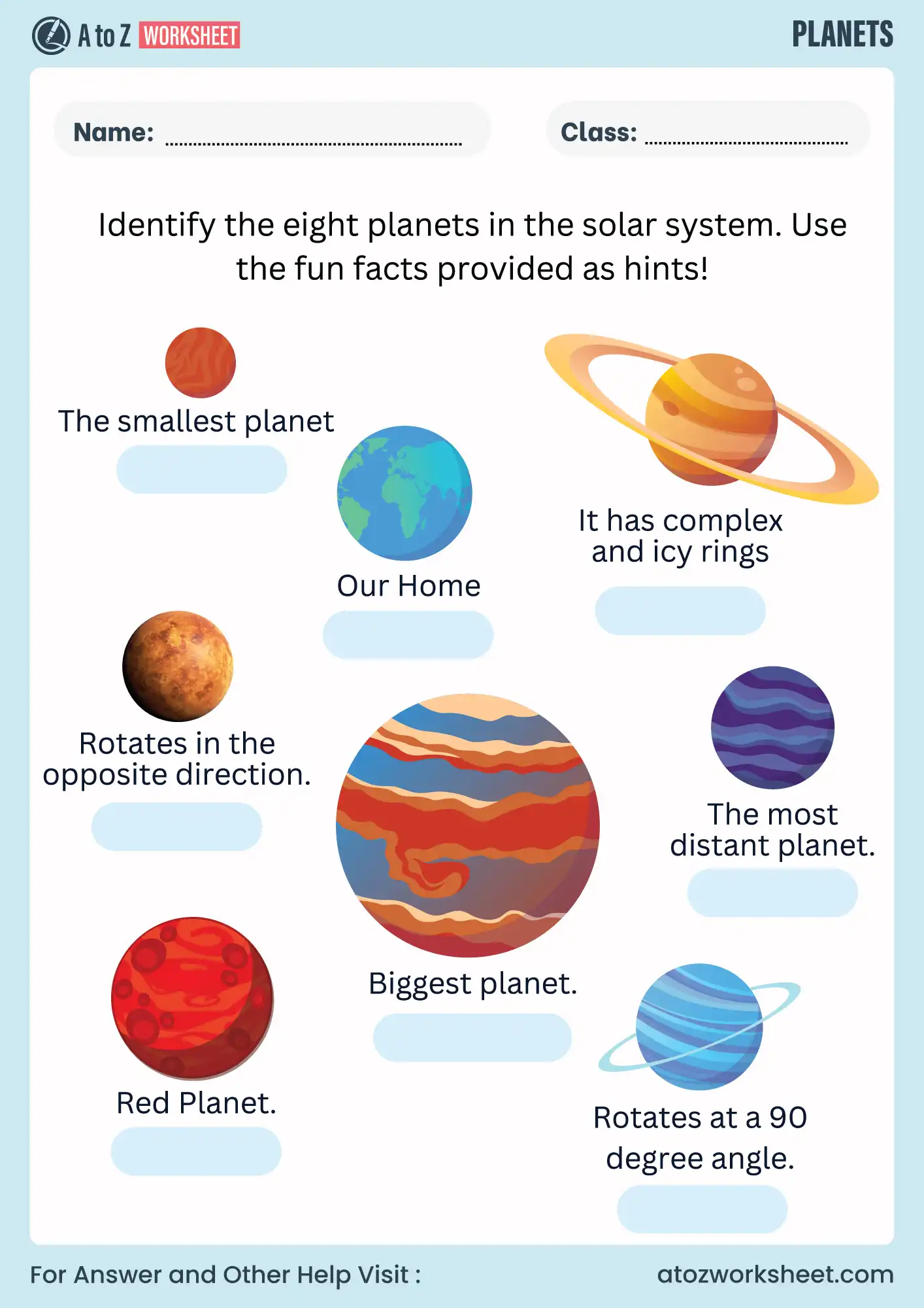 planets worksheet