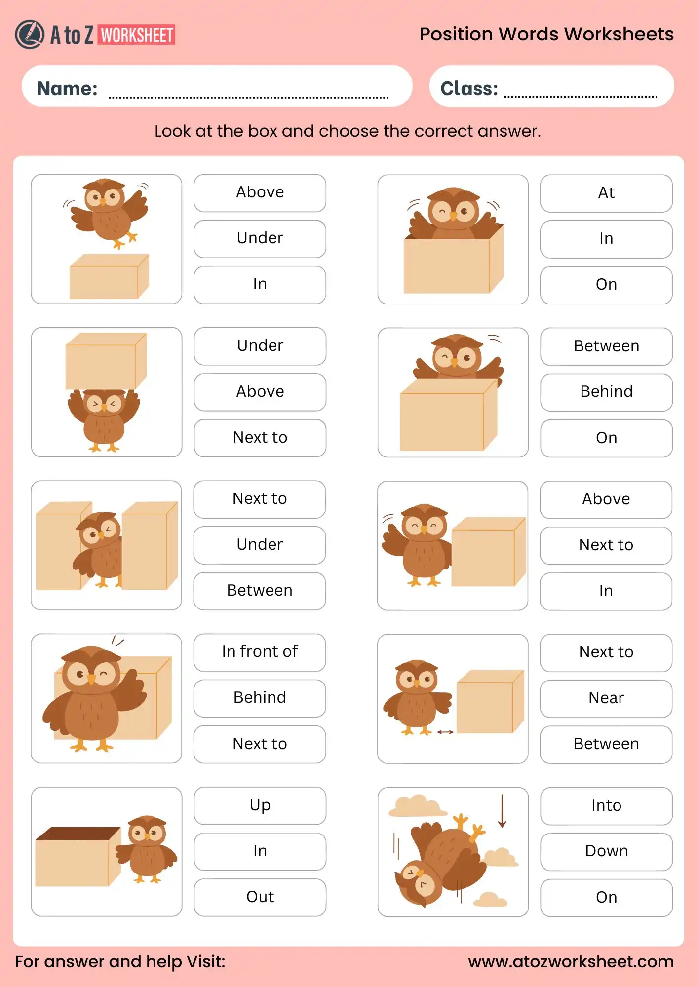 position words worksheets with answers for class 1 pdf