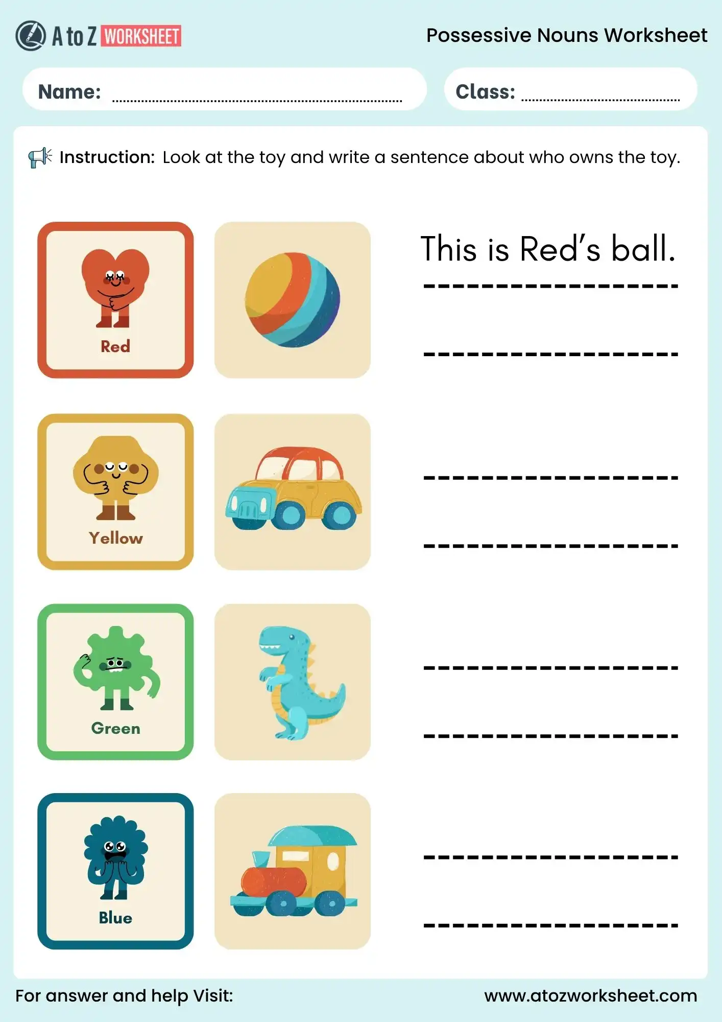 possessive nouns worksheets toy ownership writing activity for kids