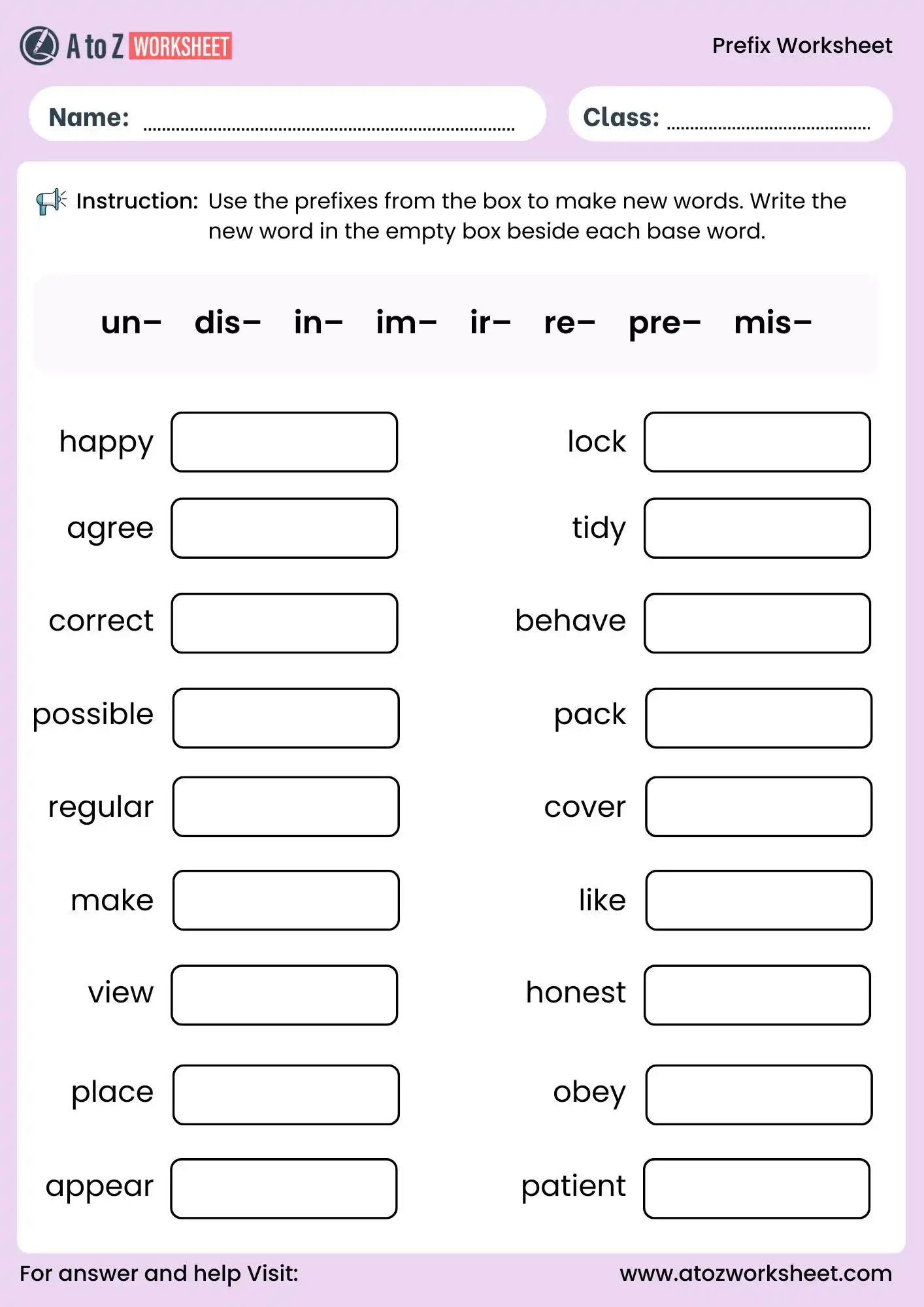 prefix worksheets for class 3 and 4 word formation practice