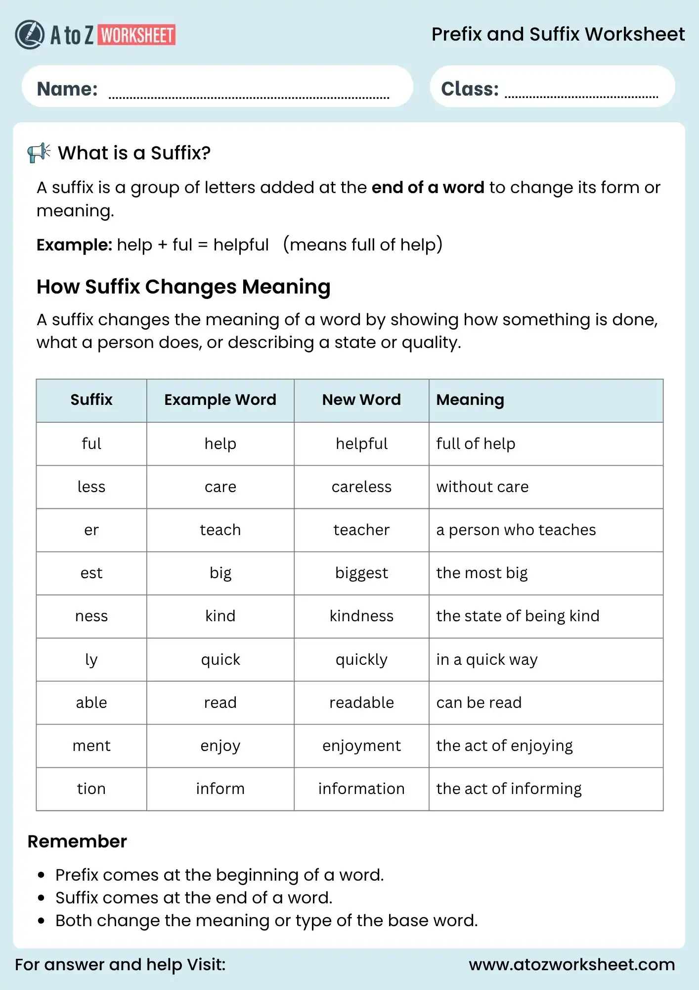 prefixes and suffixes worksheets for kids suffix explanation chart