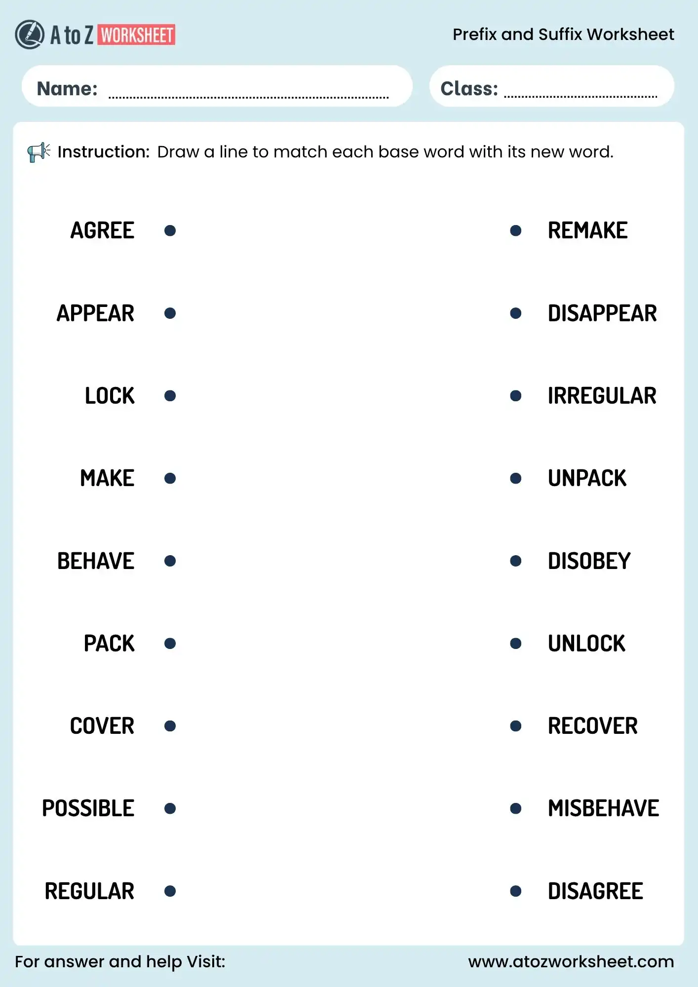 prefixes and suffixes worksheets for class 3 matching activity