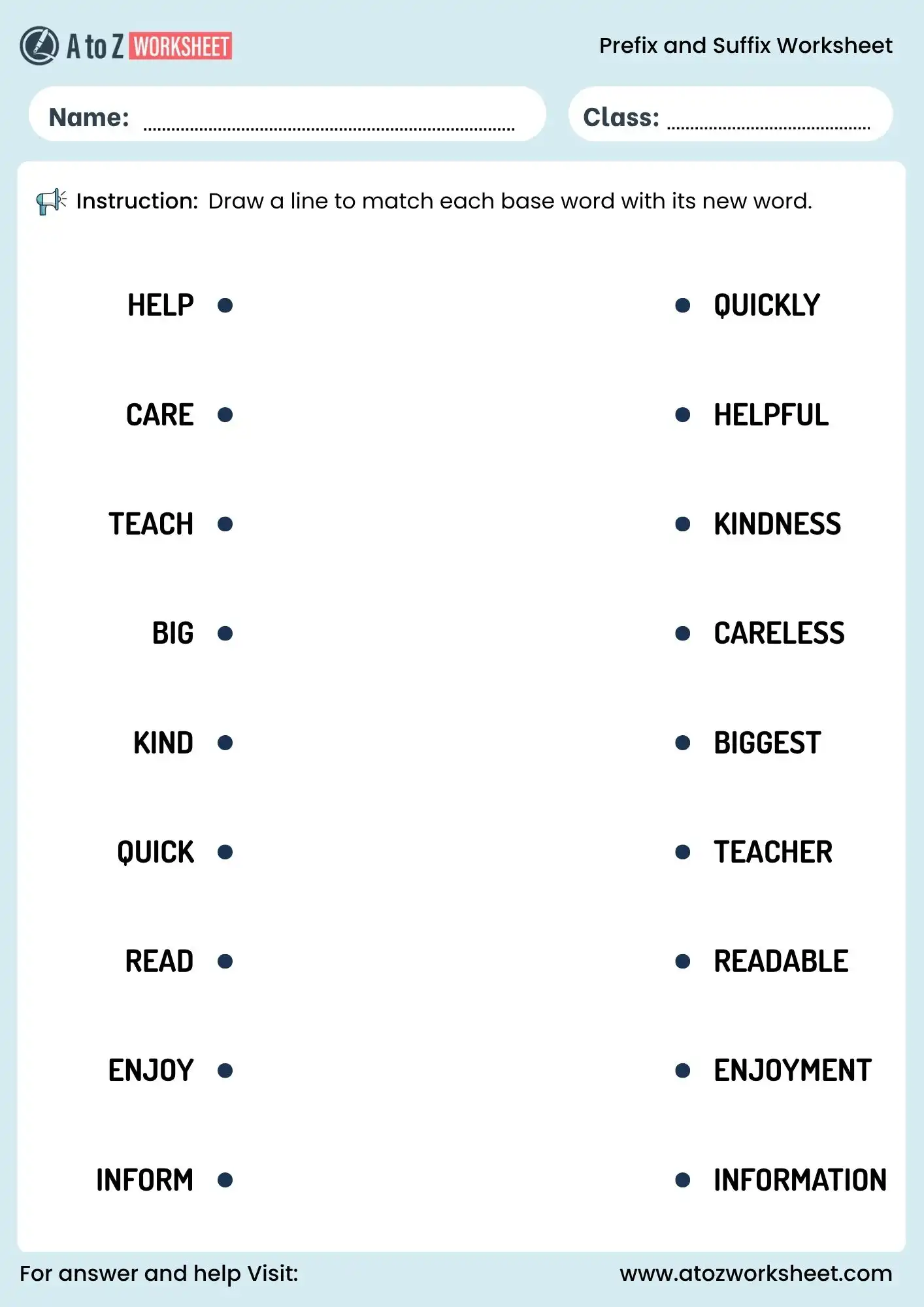 prefixes and suffixes worksheets for class 4 matching suffix words