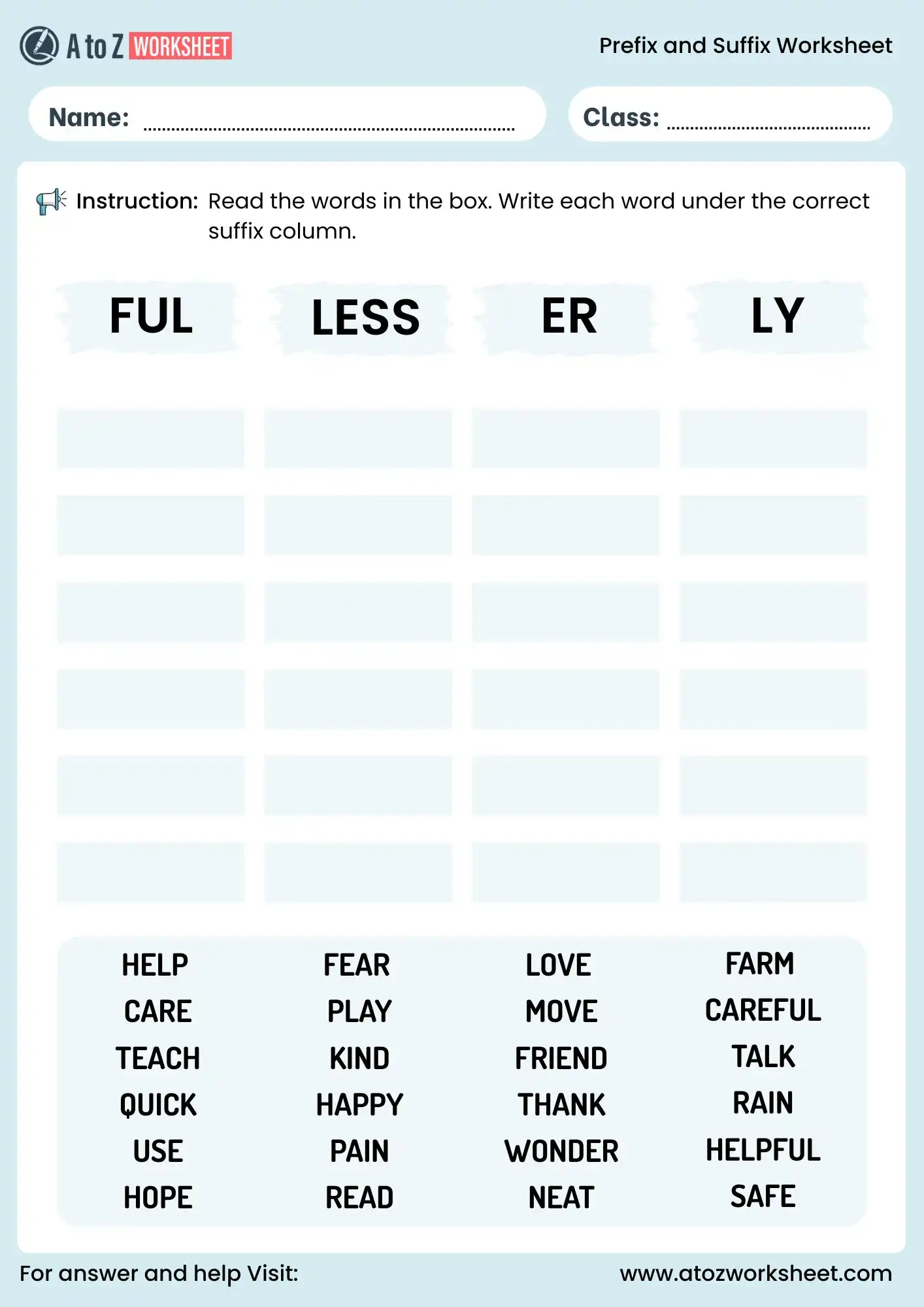 prefixes and suffixes worksheets for class 6 suffix sorting activity